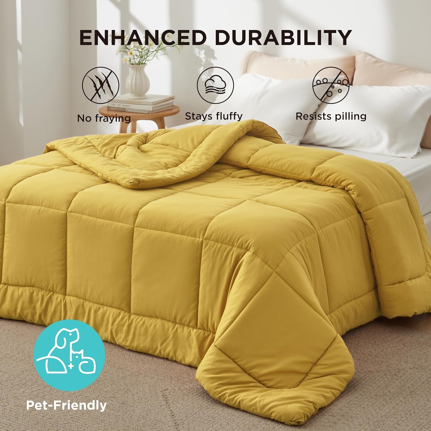image:imageBedsure Comforter Duvet Insert Quilted Comforters Queen Size All Season Duvet GentleSoft Down Alternative Bedding Blanket with 8 Tabs Gifts for WomenMen White Queen 88 x 88 InchesMustard Yellow