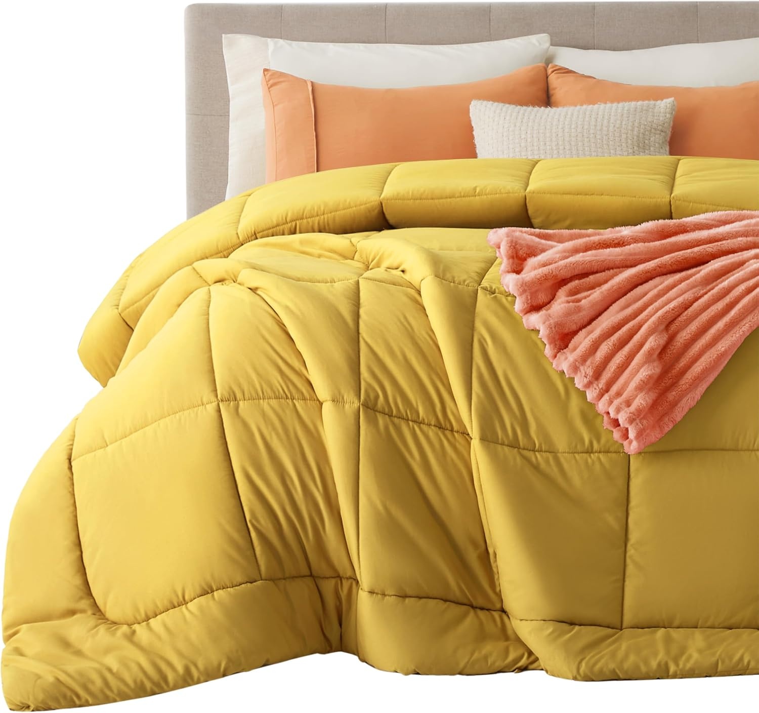 image:imageBedsure Comforter Duvet Insert Quilted Comforters Queen Size All Season Duvet GentleSoft Down Alternative Bedding Blanket with 8 Tabs Gifts for WomenMen White Queen 88 x 88 InchesMustard Yellow