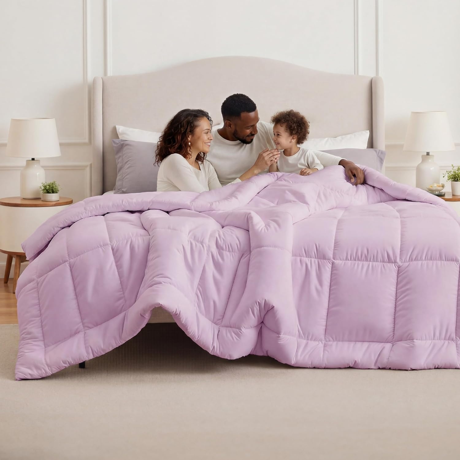 image:imageBedsure Comforter Duvet Insert Quilted Comforters Queen Size All Season Duvet GentleSoft Down Alternative Bedding Blanket with 8 Tabs Gifts for WomenMen White Queen 88 x 88 InchesLight Purple
