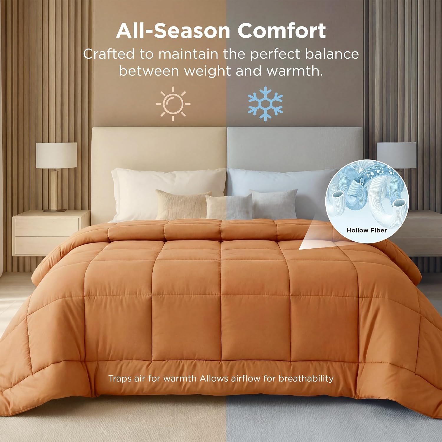 image:imageBedsure Comforter Duvet Insert Quilted Comforters Queen Size All Season Duvet GentleSoft Down Alternative Bedding Blanket with 8 Tabs Gifts for WomenMen White Queen 88 x 88 InchesBurnt Orange