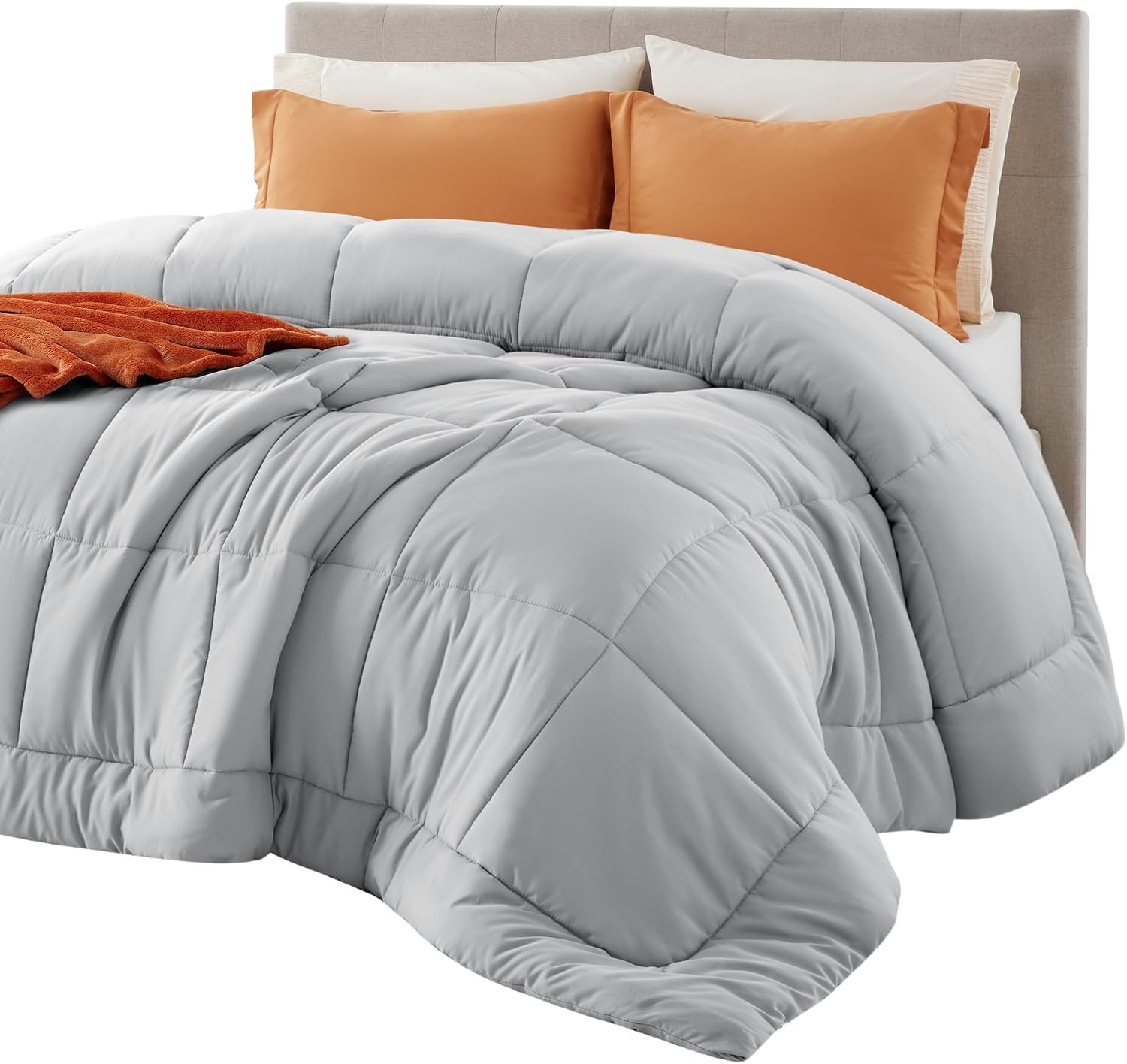 image:imageBedsure Comforter Duvet Insert Quilted Comforters Queen Size All Season Duvet GentleSoft Down Alternative Bedding Blanket with 8 Tabs Gifts for WomenMen White Queen 88 x 88 InchesLight Grey