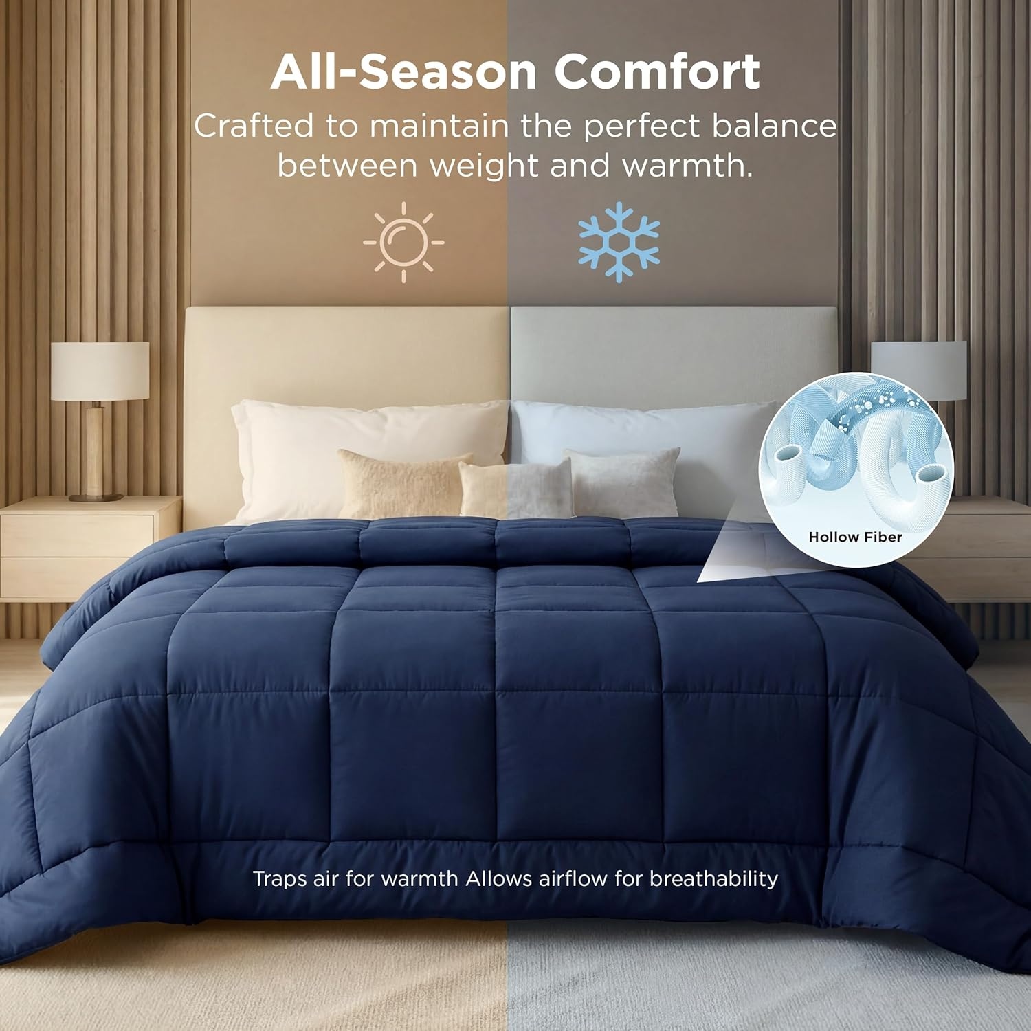 image:imageBedsure Comforter Duvet Insert Quilted Comforters Queen Size All Season Duvet GentleSoft Down Alternative Bedding Blanket with 8 Tabs Gifts for WomenMen White Queen 88 x 88 InchesNavy Blue
