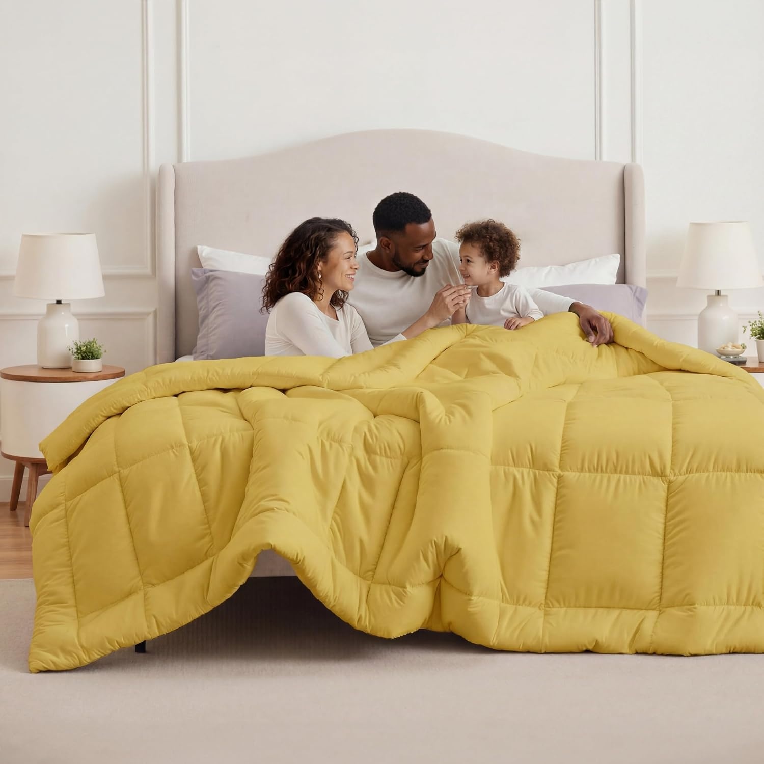 image:imageBedsure Comforter Duvet Insert Quilted Comforters Queen Size All Season Duvet GentleSoft Down Alternative Bedding Blanket with 8 Tabs Gifts for WomenMen White Queen 88 x 88 InchesMustard Yellow