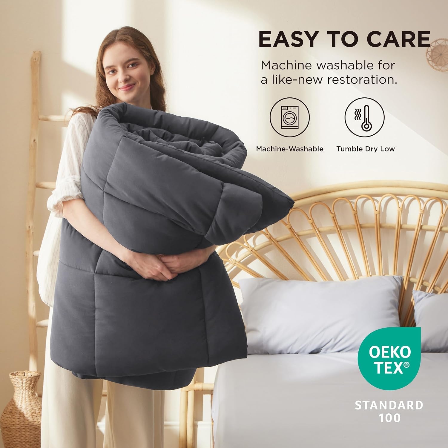 image:imageBedsure Comforter Duvet Insert Quilted Comforters Queen Size All Season Duvet GentleSoft Down Alternative Bedding Blanket with 8 Tabs Gifts for WomenMen White Queen 88 x 88 InchesGrey