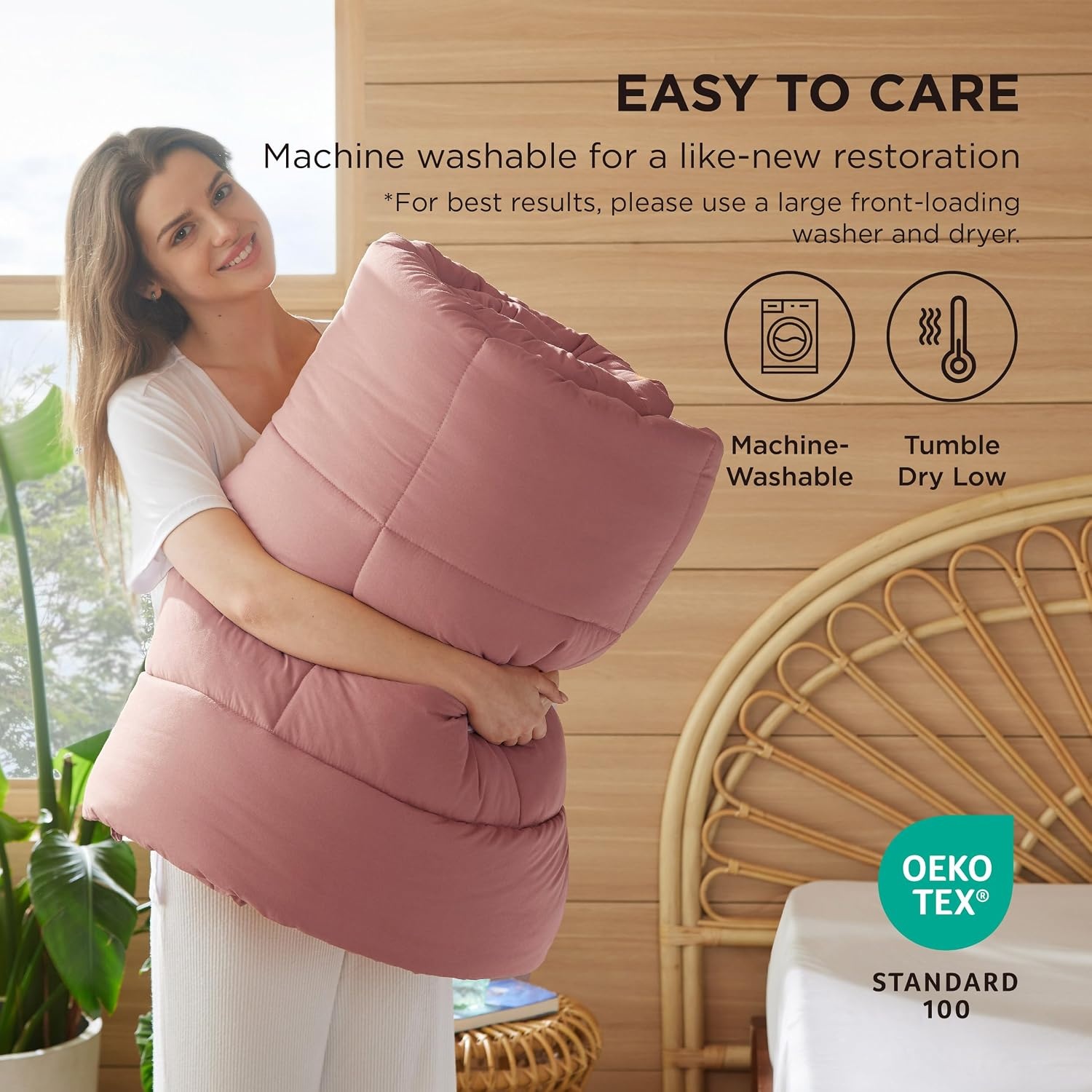 image:imageBedsure Comforter Duvet Insert Quilted Comforters Queen Size All Season Duvet GentleSoft Down Alternative Bedding Blanket with 8 Tabs Gifts for WomenMen White Queen 88 x 88 InchesDusty Pink