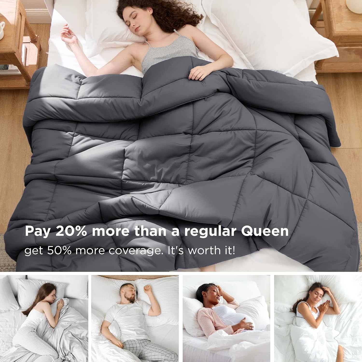 image:imageBedsure Comforter Duvet Insert Quilted Comforters Queen Size All Season Duvet GentleSoft Down Alternative Bedding Blanket with 8 Tabs Gifts for WomenMen White Queen 88 x 88 InchesGrey