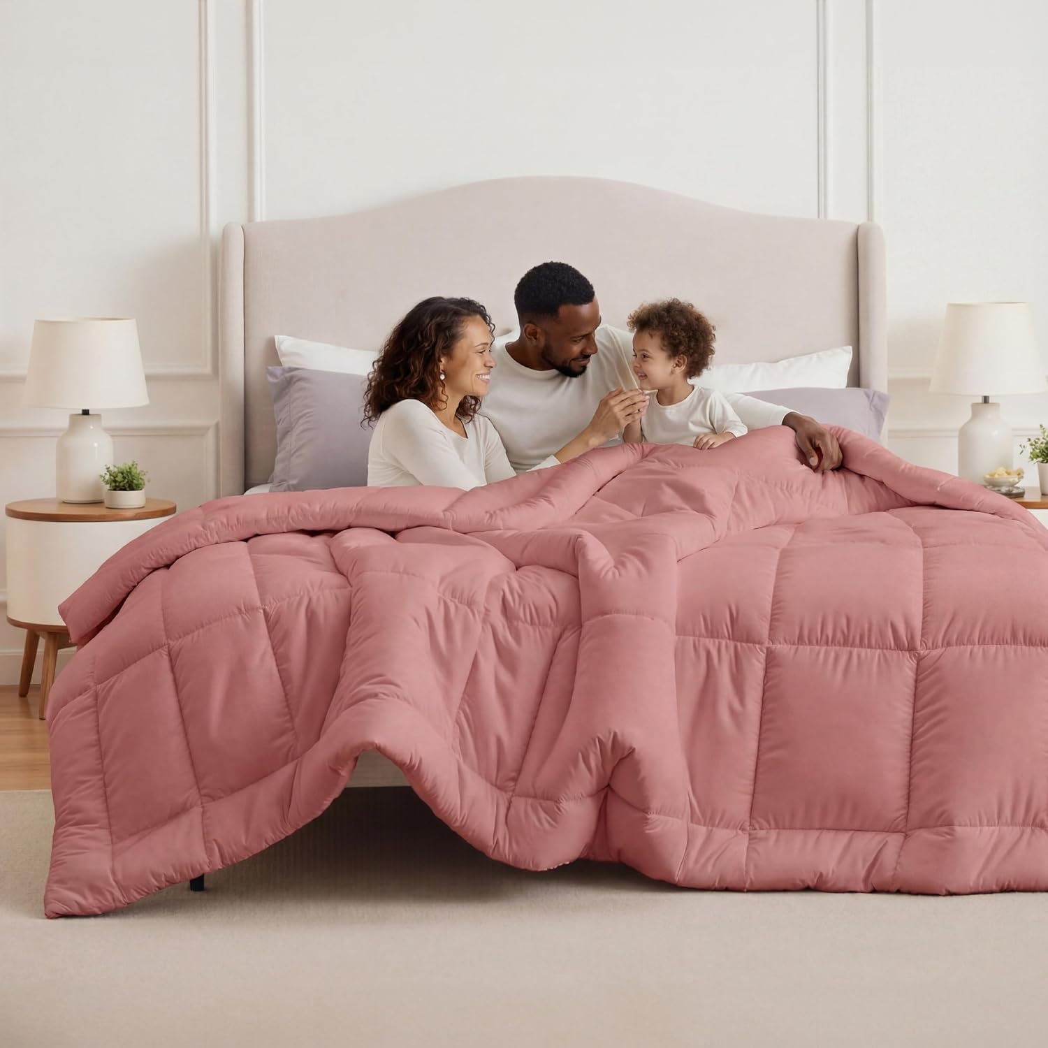 image:imageBedsure Comforter Duvet Insert Quilted Comforters Queen Size All Season Duvet GentleSoft Down Alternative Bedding Blanket with 8 Tabs Gifts for WomenMen White Queen 88 x 88 InchesDusty Pink