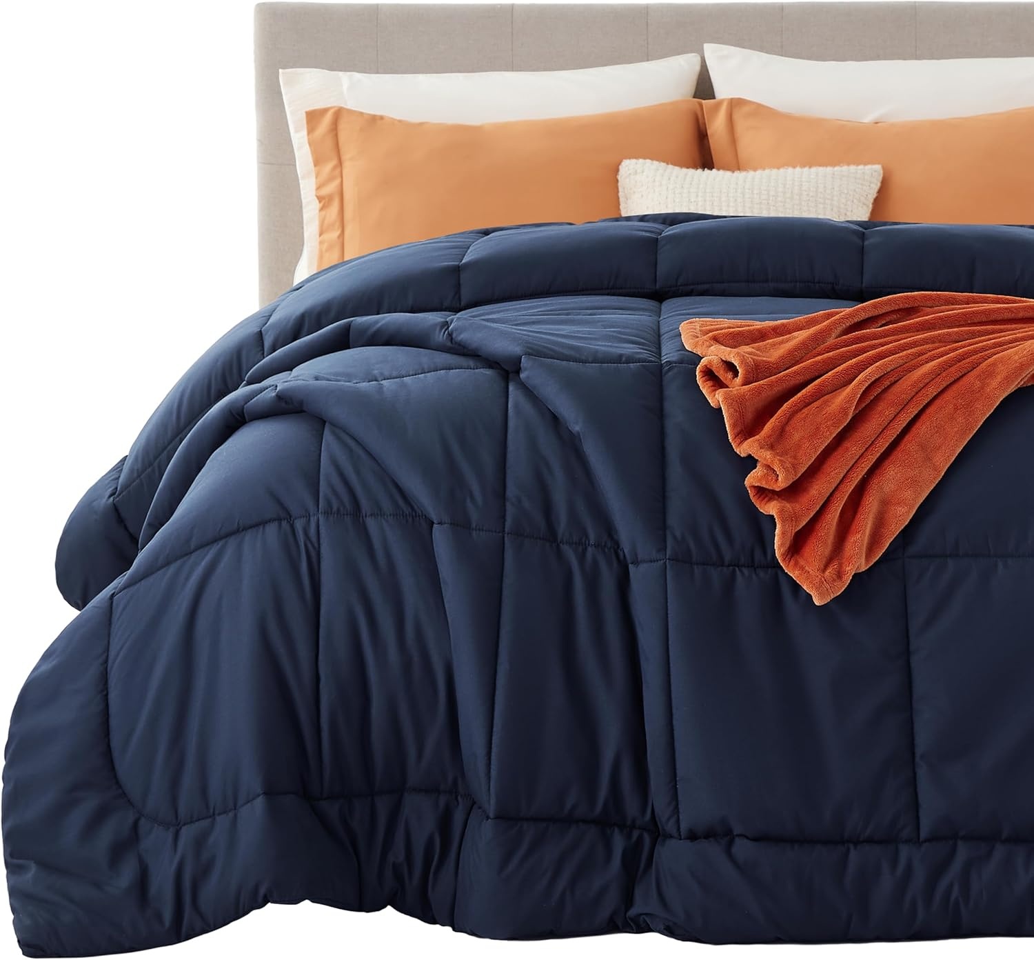 image:imageBedsure Comforter Duvet Insert Quilted Comforters Queen Size All Season Duvet GentleSoft Down Alternative Bedding Blanket with 8 Tabs Gifts for WomenMen White Queen 88 x 88 InchesNavy Blue