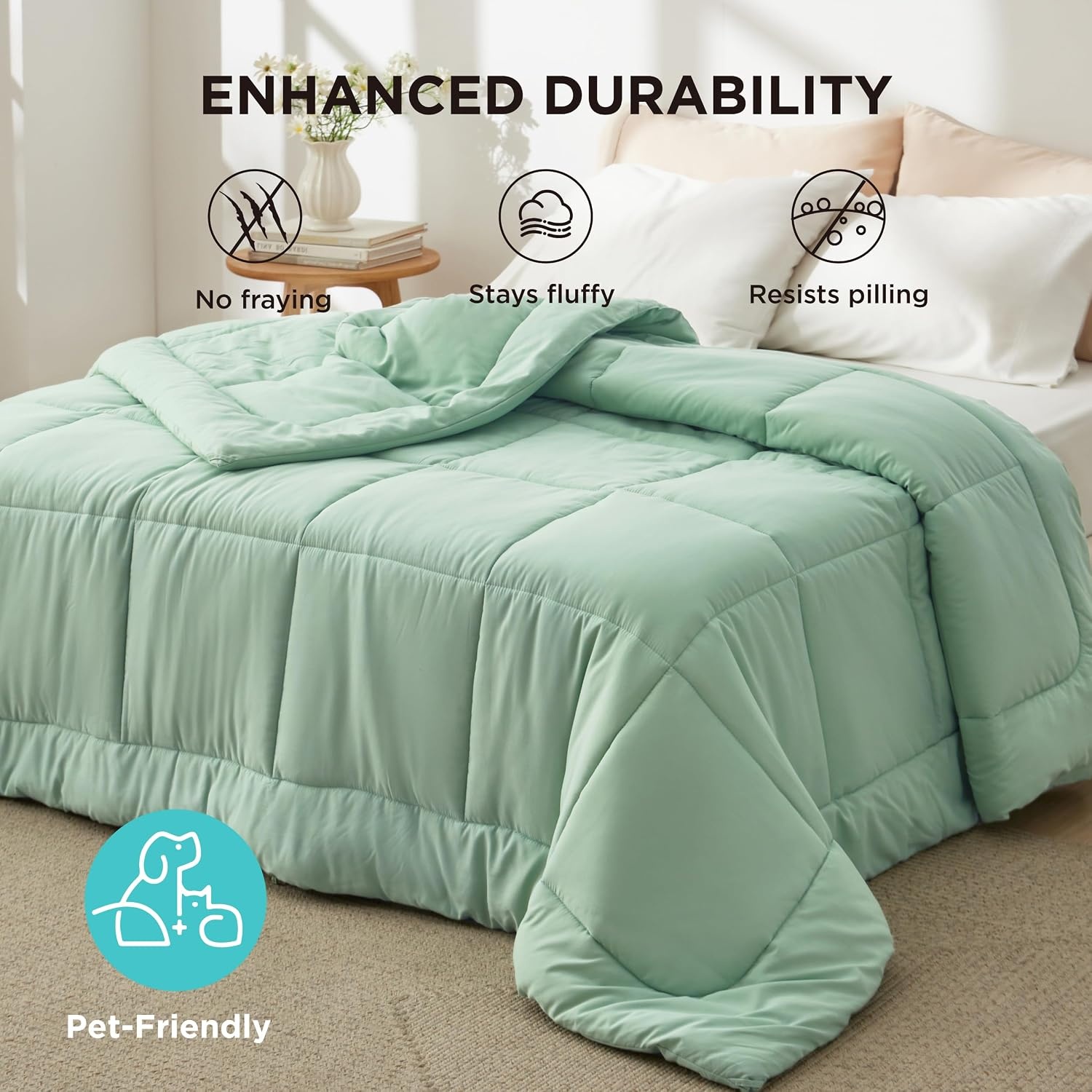image:imageBedsure Comforter Duvet Insert Quilted Comforters Queen Size All Season Duvet GentleSoft Down Alternative Bedding Blanket with 8 Tabs Gifts for WomenMen White Queen 88 x 88 InchesSage Green