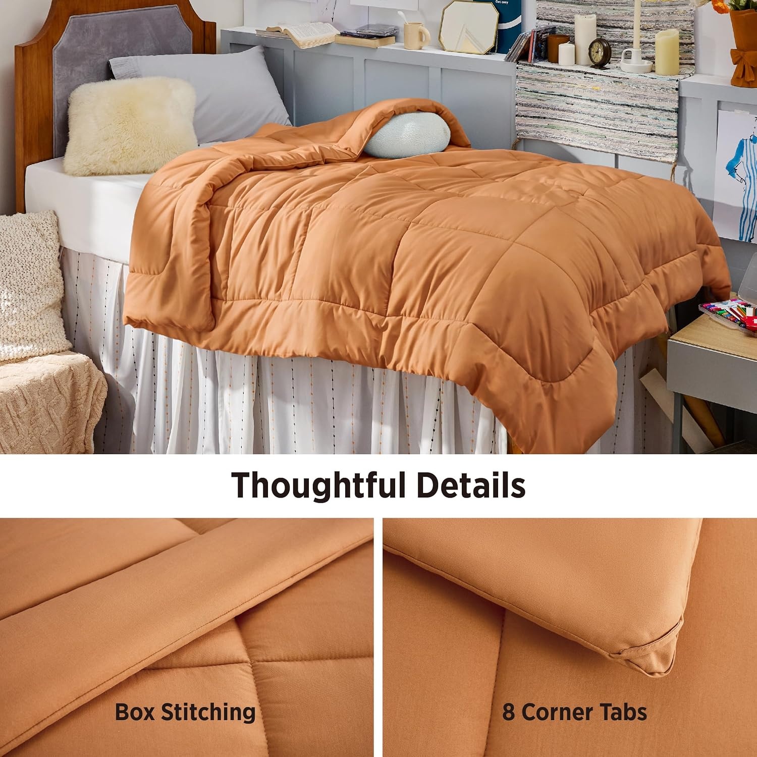 image:imageBedsure Comforter Duvet Insert Quilted Comforters Queen Size All Season Duvet GentleSoft Down Alternative Bedding Blanket with 8 Tabs Gifts for WomenMen White Queen 88 x 88 InchesBurnt Orange