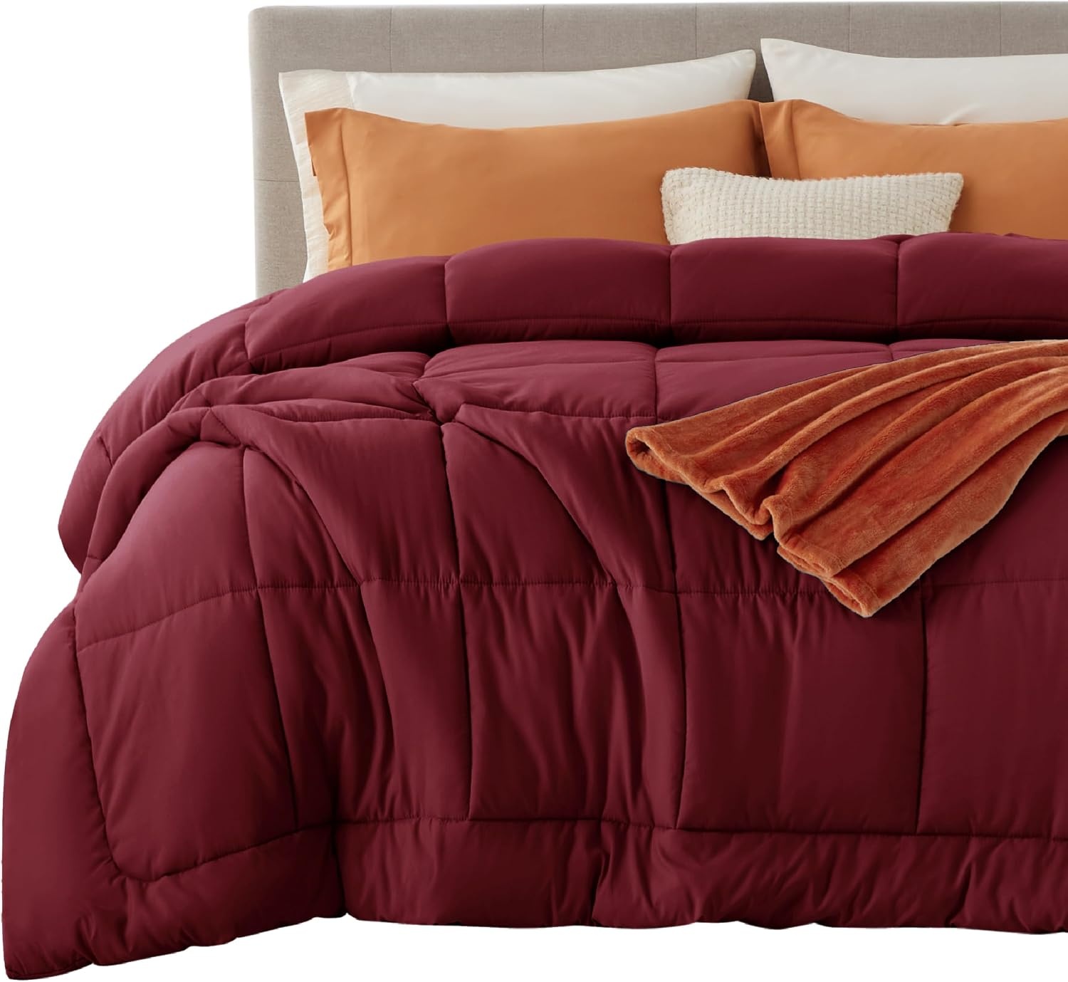 image:imageBedsure Comforter Duvet Insert Quilted Comforters Queen Size All Season Duvet GentleSoft Down Alternative Bedding Blanket with 8 Tabs Gifts for WomenMen White Queen 88 x 88 InchesBurgundy