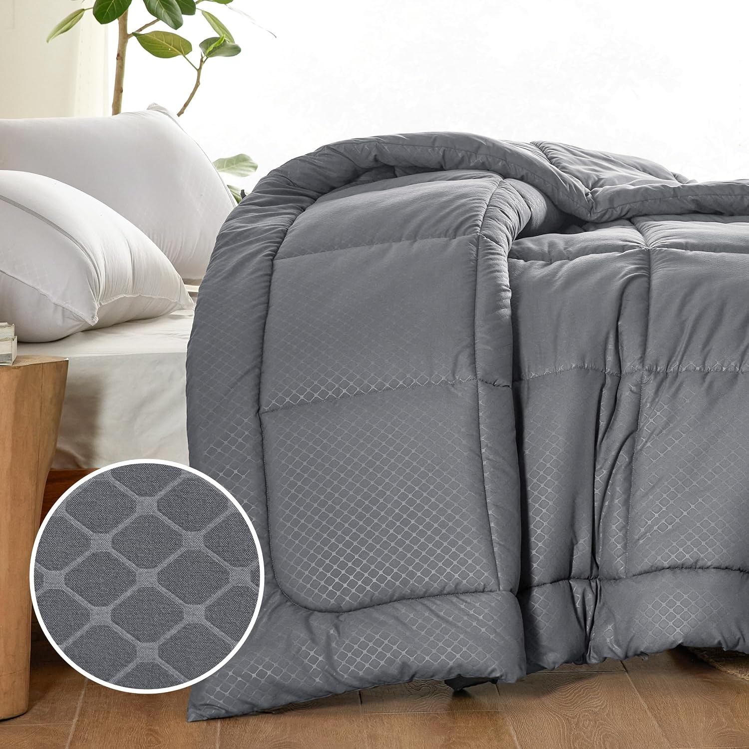 image:imageBedsure Comforter Duvet Insert Quilted Comforters Queen Size All Season Duvet GentleSoft Down Alternative Bedding Blanket with 8 Tabs Gifts for WomenMen White Queen 88 x 88 InchesGrey Diamond Pattern