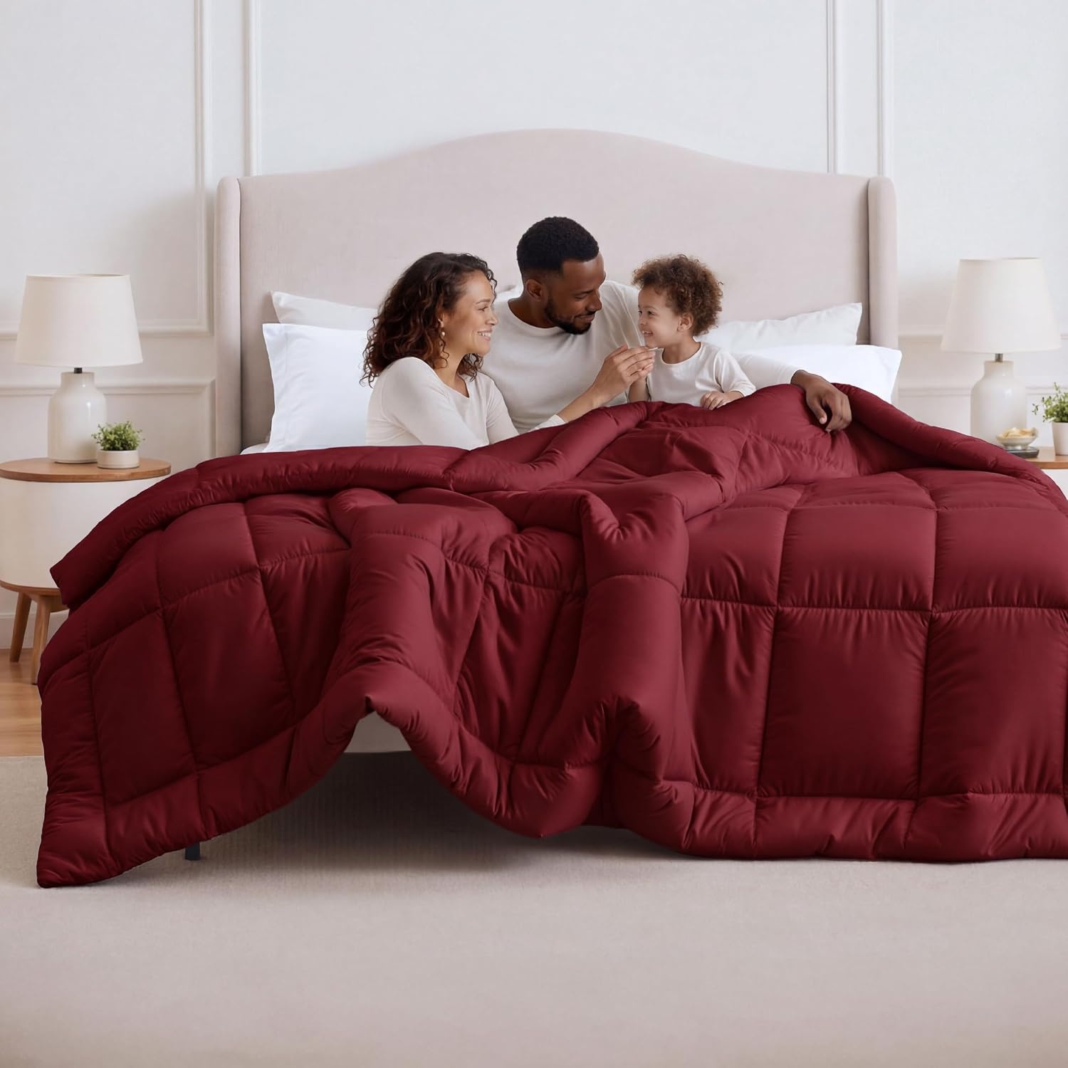 image:imageBedsure Comforter Duvet Insert Quilted Comforters Queen Size All Season Duvet GentleSoft Down Alternative Bedding Blanket with 8 Tabs Gifts for WomenMen White Queen 88 x 88 InchesBurgundy