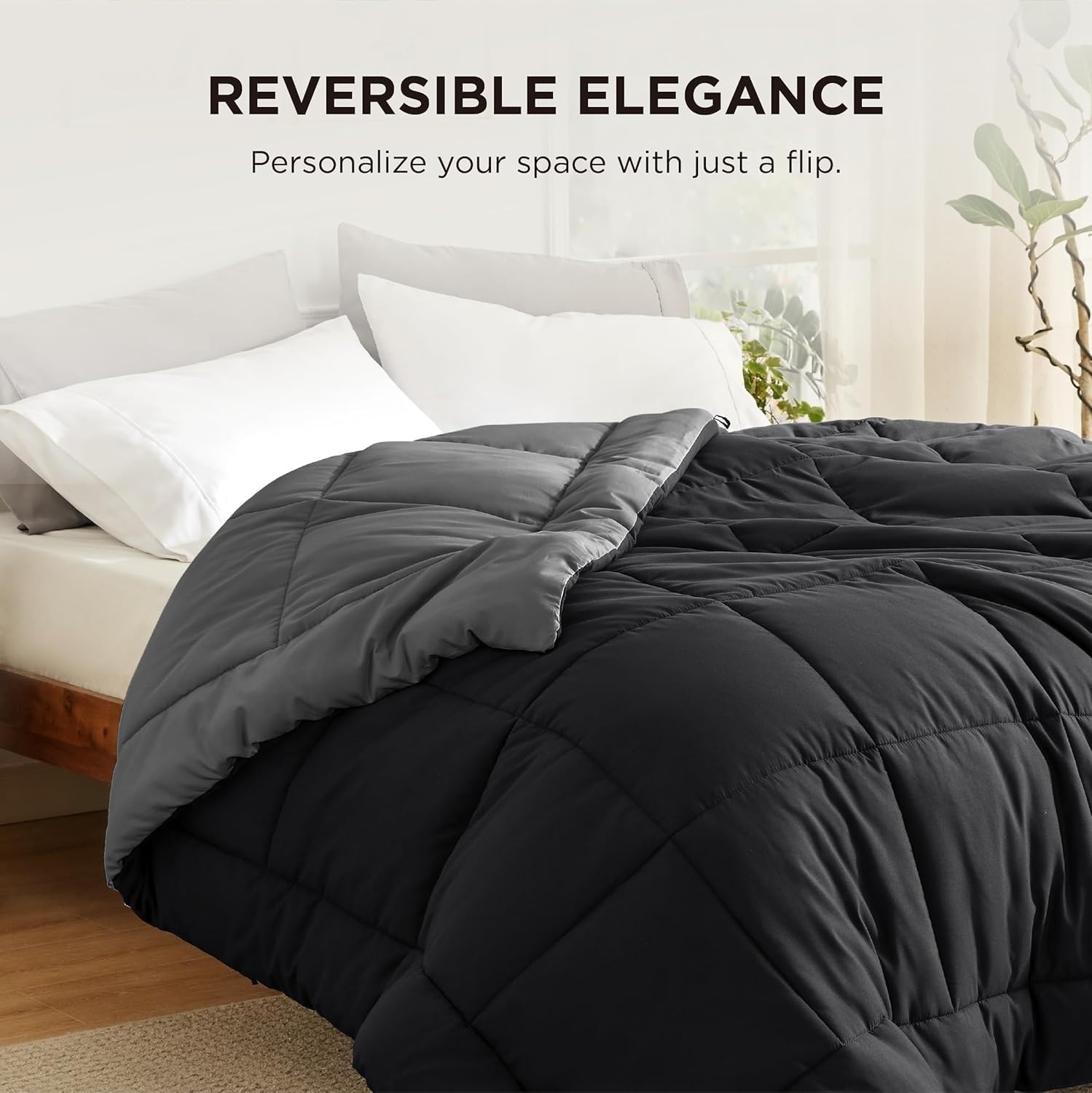 image:imageBedsure Comforters Queen Size Duvet Insert Quilted Down Alternative Comforter Ultra Soft Lightweight Comforter Blanket for Bed with 8 Tabs Machine Washable 88x88 in WhiteBlackGrey