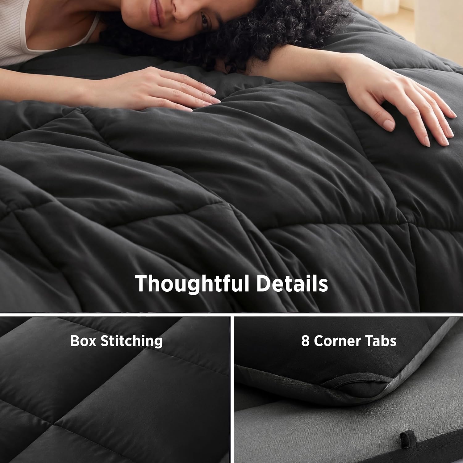 image:imageBedsure Comforters Queen Size Duvet Insert Quilted Down Alternative Comforter Ultra Soft Lightweight Comforter Blanket for Bed with 8 Tabs Machine Washable 88x88 in WhiteBlackGrey