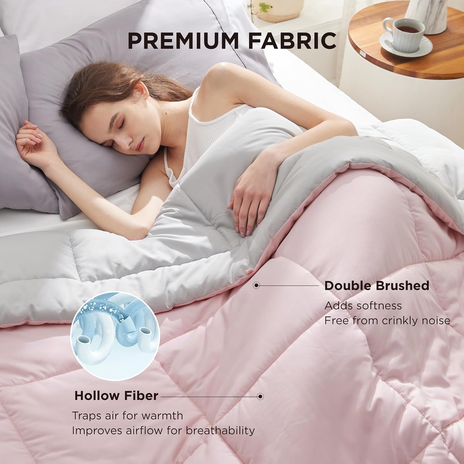 image:imageBedsure Comforters Queen Size Duvet Insert Quilted Down Alternative Comforter Ultra Soft Lightweight Comforter Blanket for Bed with 8 Tabs Machine Washable 88x88 in WhitePinkGrey