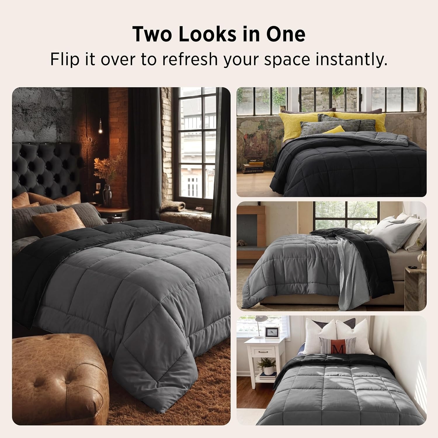 image:imageBedsure Comforters Queen Size Duvet Insert Quilted Down Alternative Comforter Ultra Soft Lightweight Comforter Blanket for Bed with 8 Tabs Machine Washable 88x88 in WhiteBlackGrey