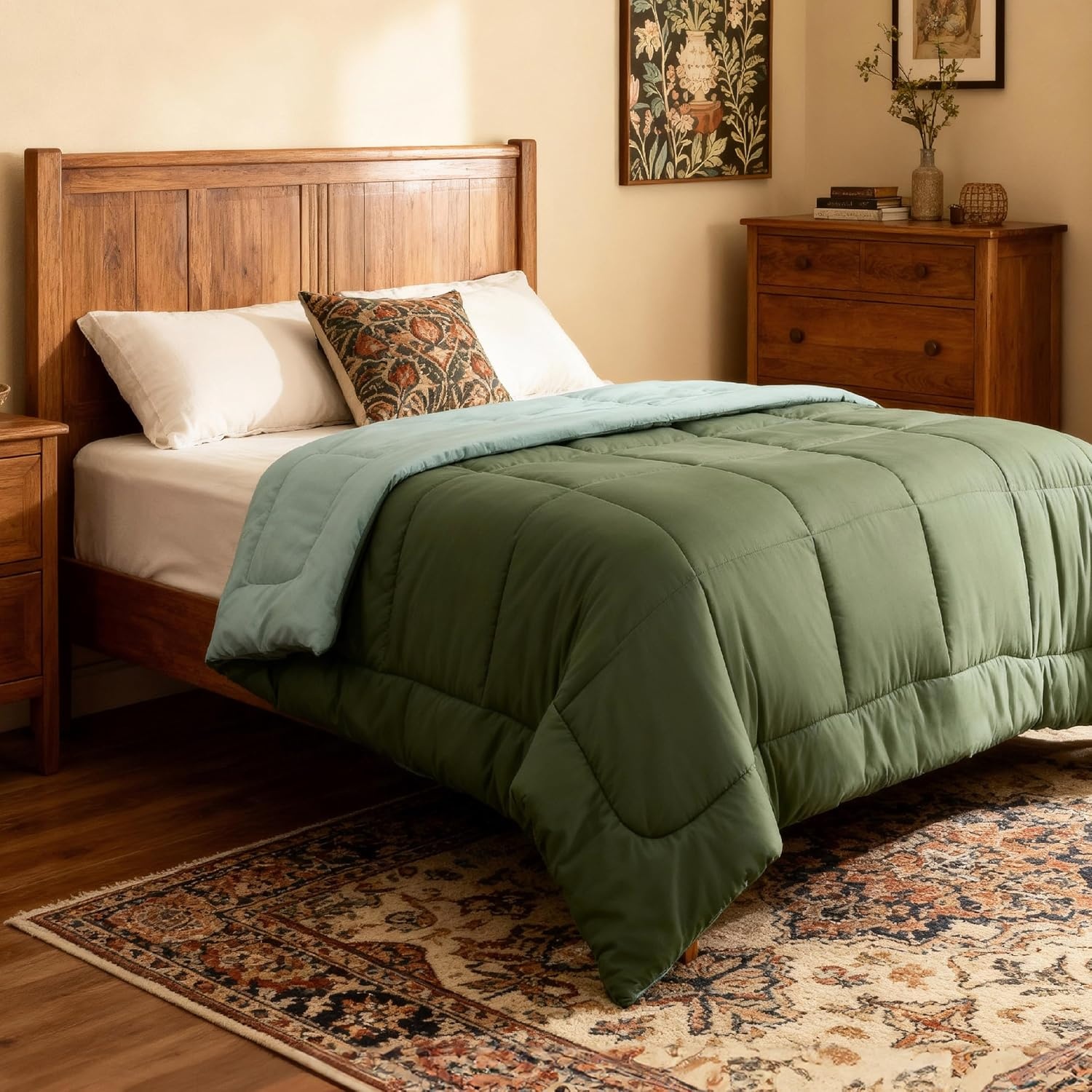 image:imageBedsure Comforters Queen Size Duvet Insert Quilted Down Alternative Comforter Ultra Soft Lightweight Comforter Blanket for Bed with 8 Tabs Machine Washable 88x88 in WhiteGreenLight Green