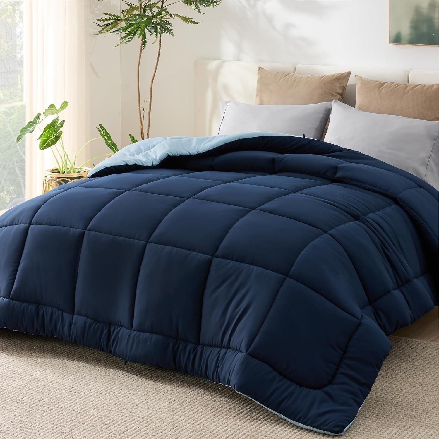 image:imageBedsure Comforters Queen Size Duvet Insert Quilted Down Alternative Comforter Ultra Soft Lightweight Comforter Blanket for Bed with 8 Tabs Machine Washable 88x88 in WhiteNavy BlueBlue