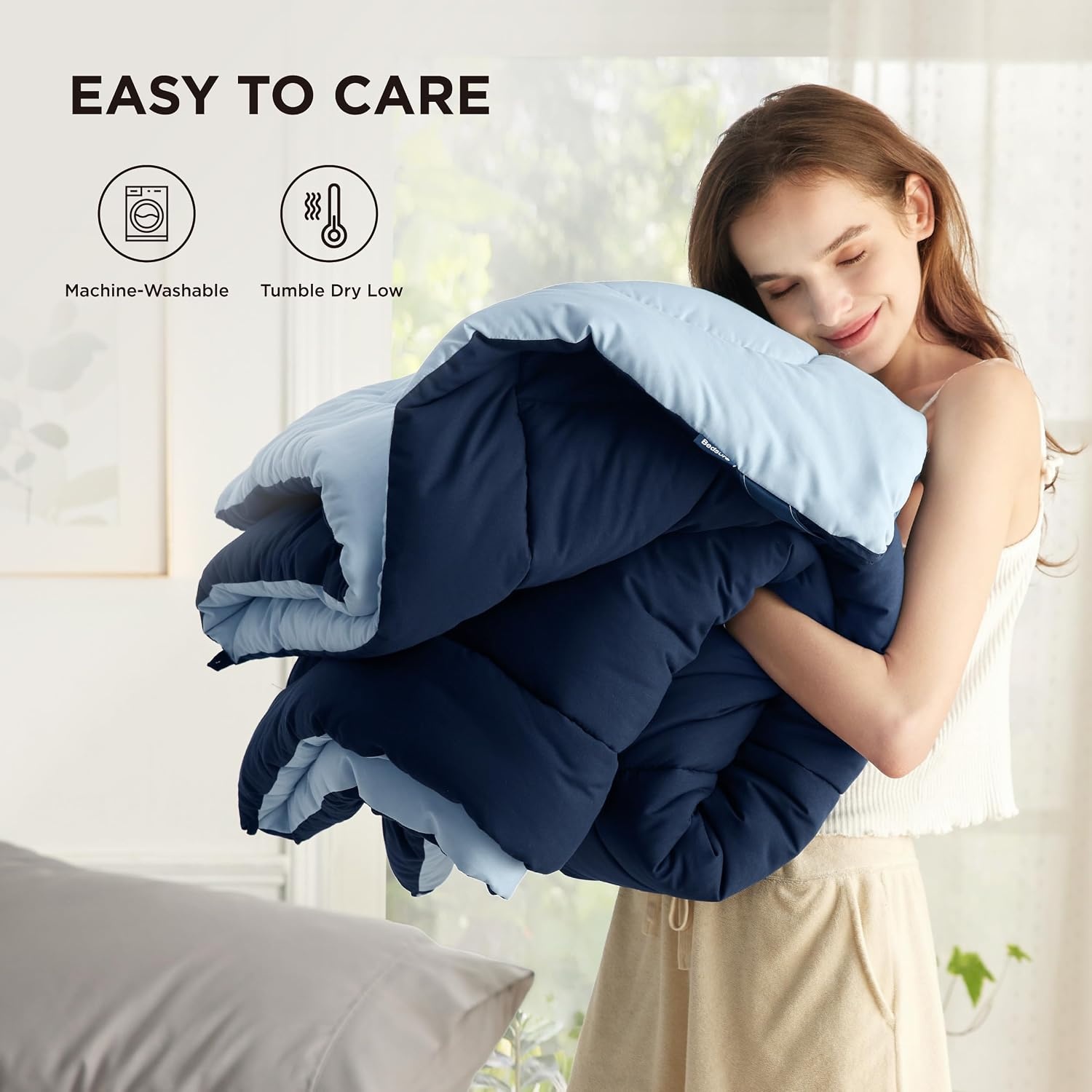 image:imageBedsure Comforters Queen Size Duvet Insert Quilted Down Alternative Comforter Ultra Soft Lightweight Comforter Blanket for Bed with 8 Tabs Machine Washable 88x88 in WhiteNavy BlueBlue
