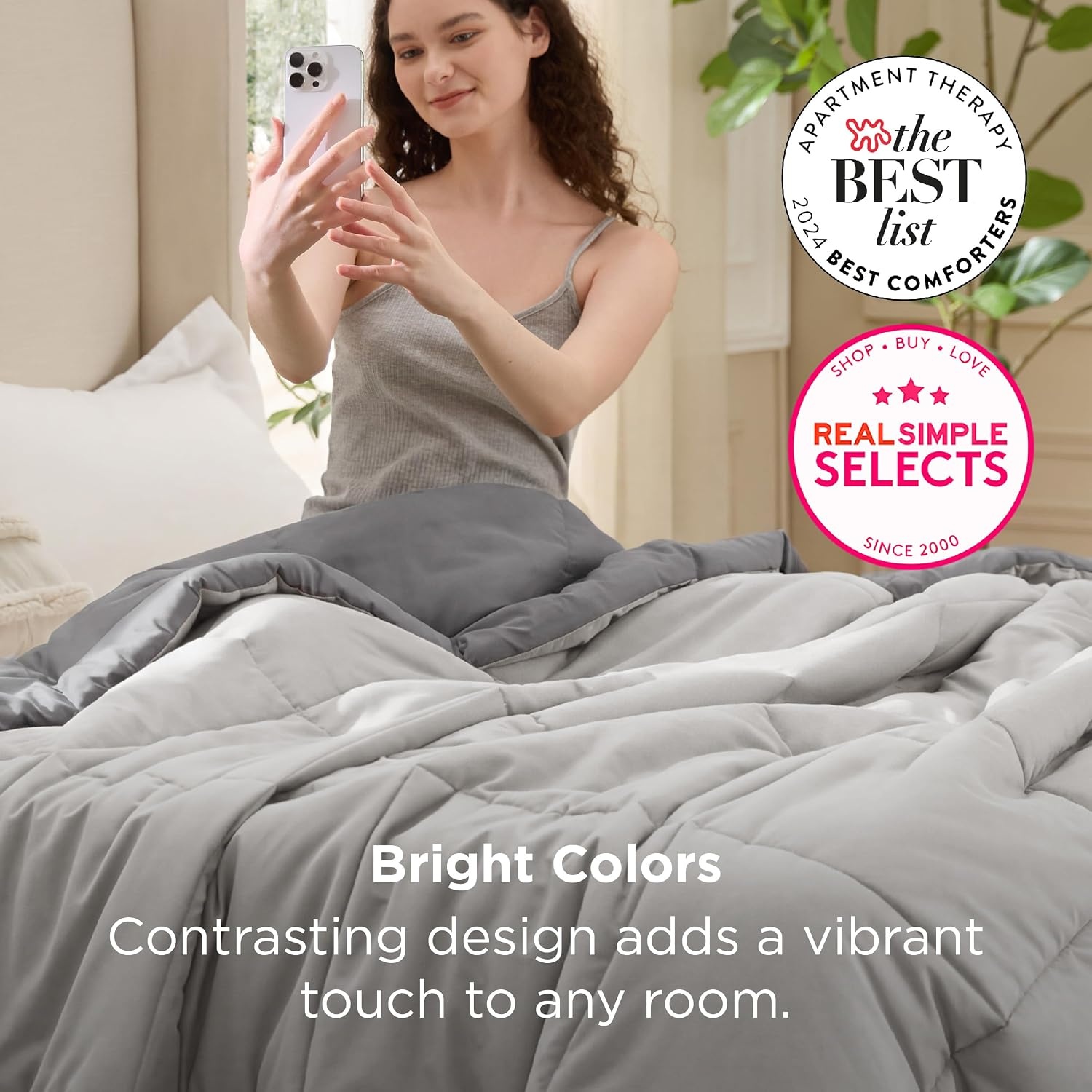 image:imageBedsure Comforters Queen Size Duvet Insert Quilted Down Alternative Comforter Ultra Soft Lightweight Comforter Blanket for Bed with 8 Tabs Machine Washable 88x88 in WhiteLight GreyGrey