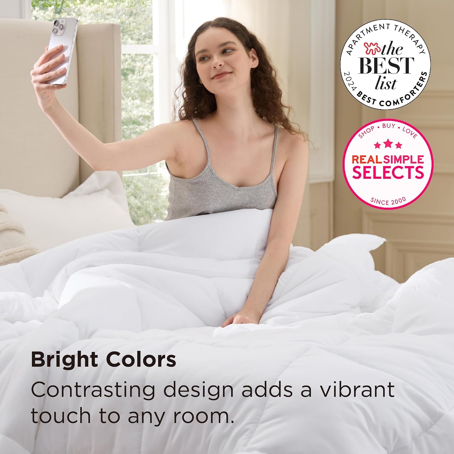 image:imageBedsure Comforters Queen Size Duvet Insert Quilted Down Alternative Comforter Ultra Soft Lightweight Comforter Blanket for Bed with 8 Tabs Machine Washable 88x88 in WhiteWhite