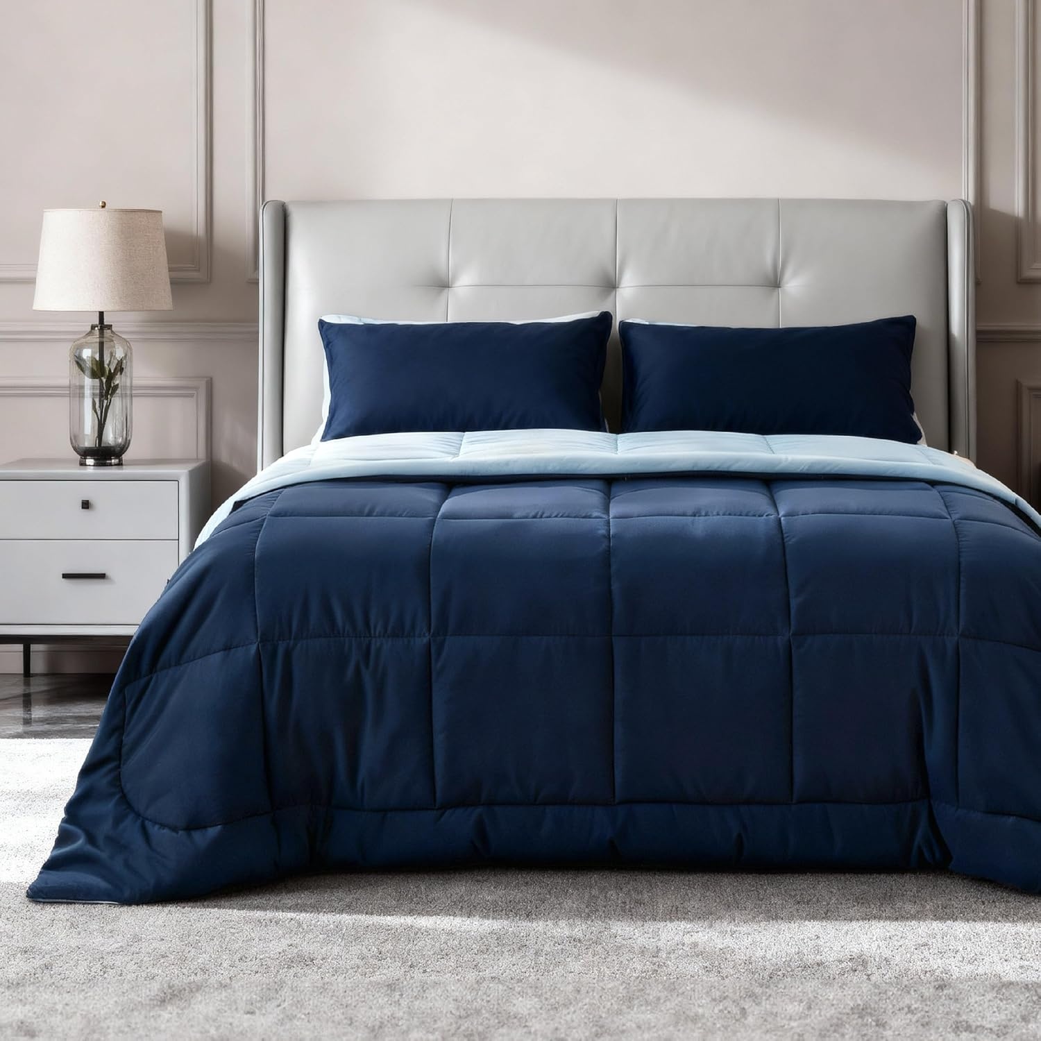 image:imageBedsure Comforters Queen Size Duvet Insert Quilted Down Alternative Comforter Ultra Soft Lightweight Comforter Blanket for Bed with 8 Tabs Machine Washable 88x88 in WhiteNavy BlueBlue