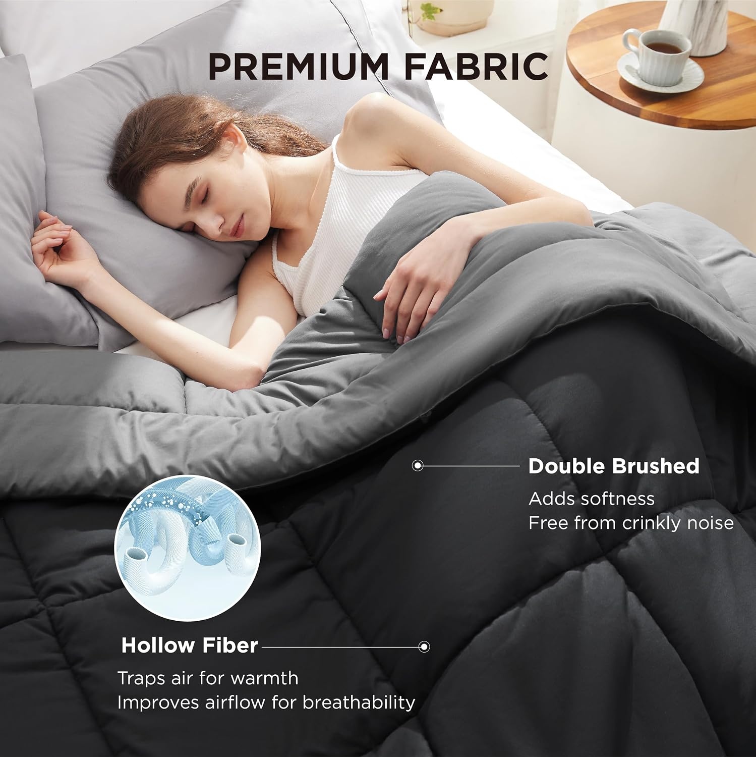 image:imageBedsure Comforters Queen Size Duvet Insert Quilted Down Alternative Comforter Ultra Soft Lightweight Comforter Blanket for Bed with 8 Tabs Machine Washable 88x88 in WhiteBlackGrey