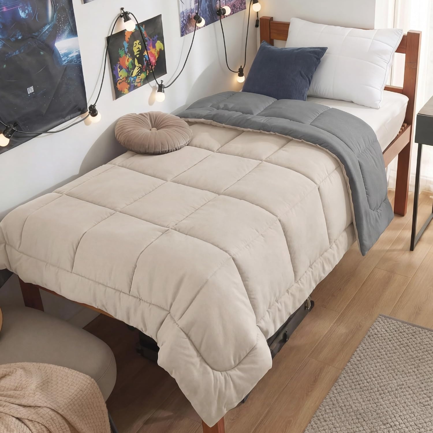 image:imageBedsure Comforters Queen Size Duvet Insert Quilted Down Alternative Comforter Ultra Soft Lightweight Comforter Blanket for Bed with 8 Tabs Machine Washable 88x88 in WhiteBeigeGrey