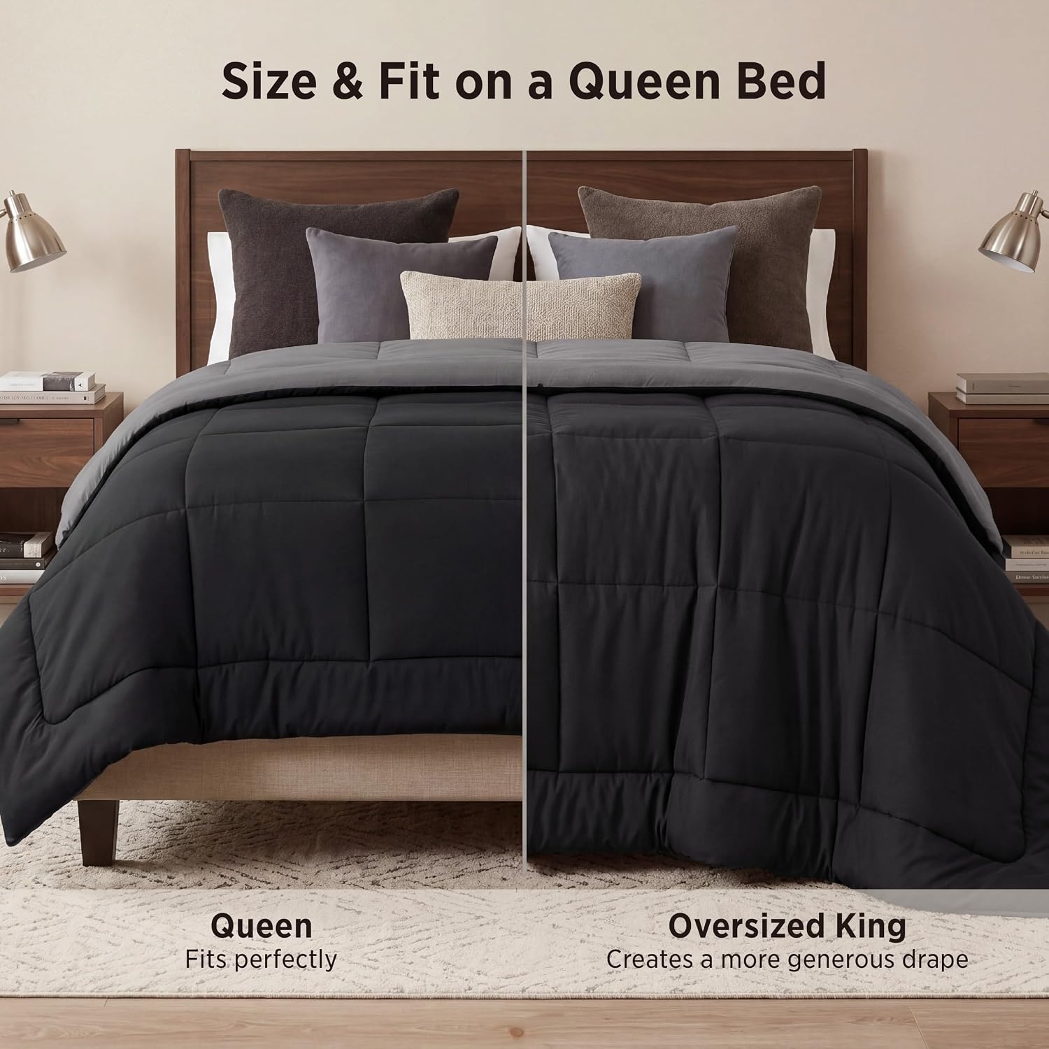 image:imageBedsure Comforters Queen Size Duvet Insert Quilted Down Alternative Comforter Ultra Soft Lightweight Comforter Blanket for Bed with 8 Tabs Machine Washable 88x88 in WhiteBlackGrey