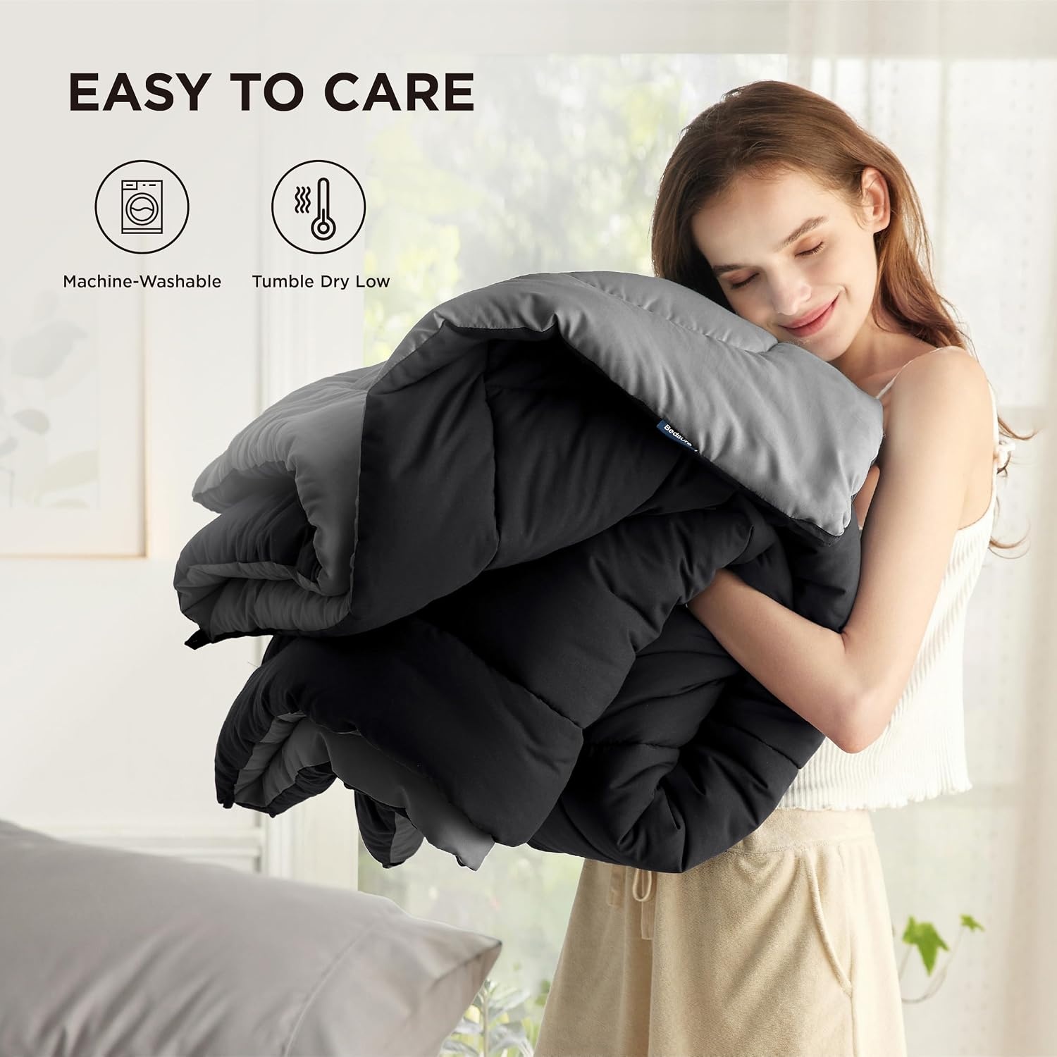 image:imageBedsure Comforters Queen Size Duvet Insert Quilted Down Alternative Comforter Ultra Soft Lightweight Comforter Blanket for Bed with 8 Tabs Machine Washable 88x88 in WhiteBlackGrey