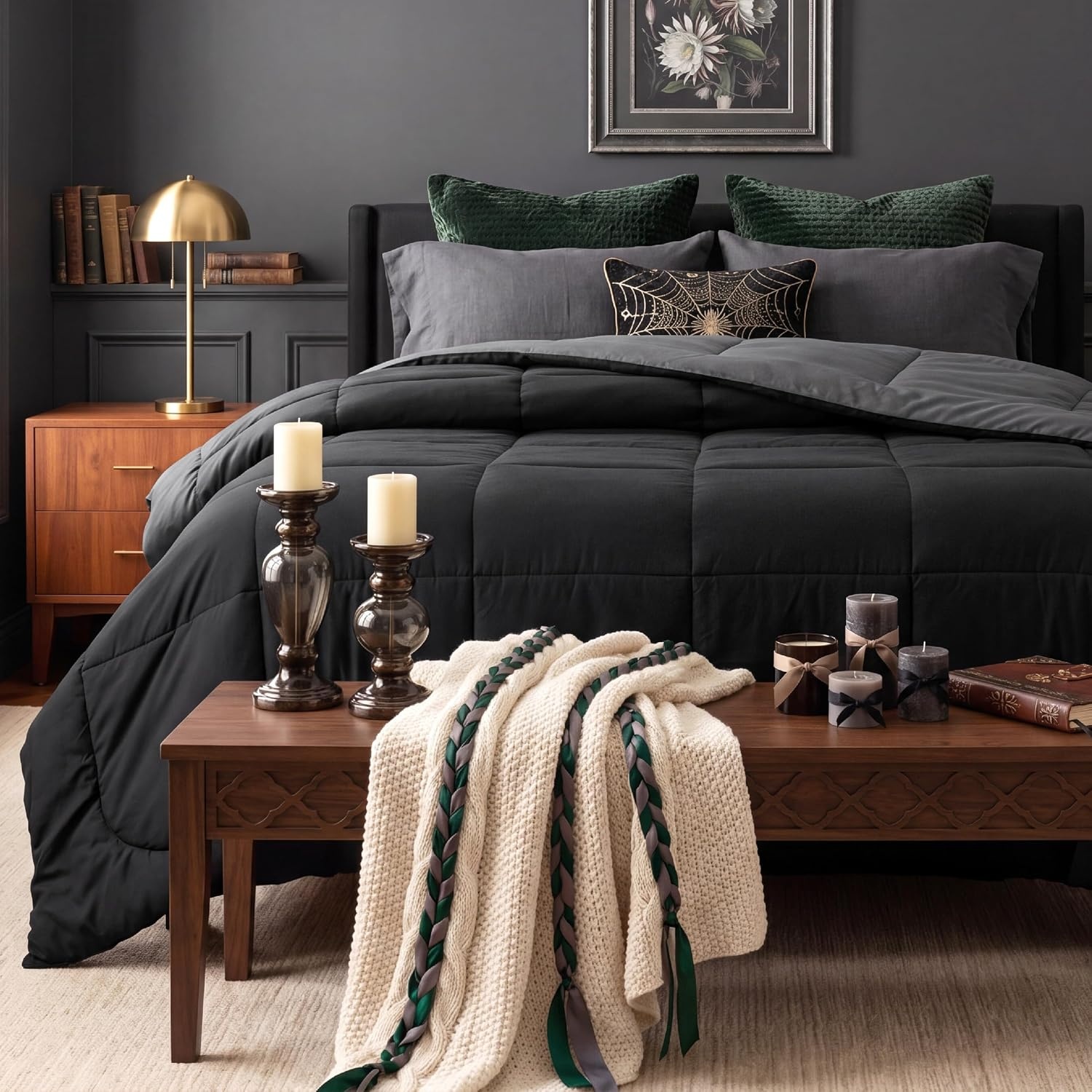 image:imageBedsure Comforters Queen Size Duvet Insert Quilted Down Alternative Comforter Ultra Soft Lightweight Comforter Blanket for Bed with 8 Tabs Machine Washable 88x88 in WhiteBlackGrey