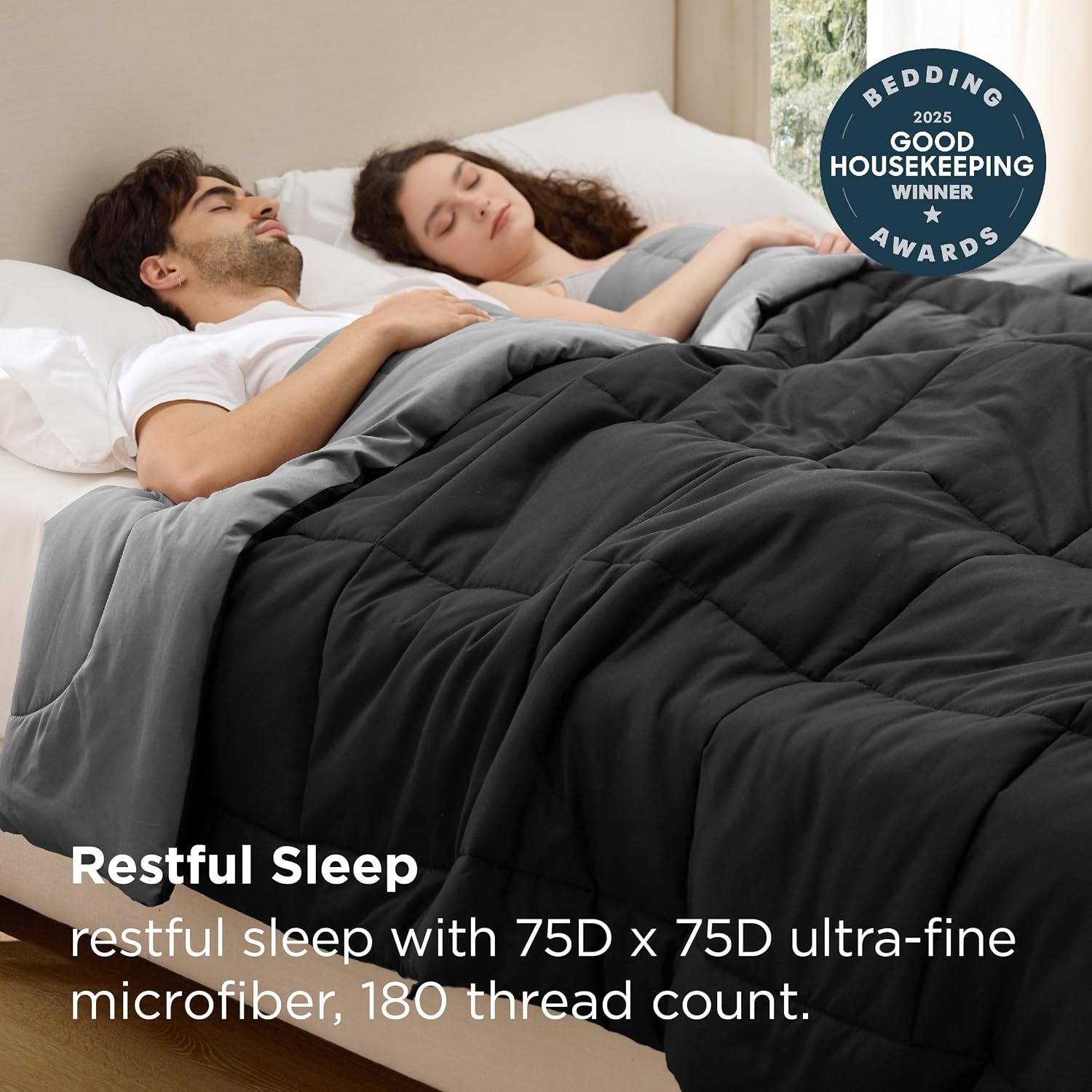 image:imageBedsure Comforters Queen Size Duvet Insert Quilted Down Alternative Comforter Ultra Soft Lightweight Comforter Blanket for Bed with 8 Tabs Machine Washable 88x88 in WhiteBlackGrey
