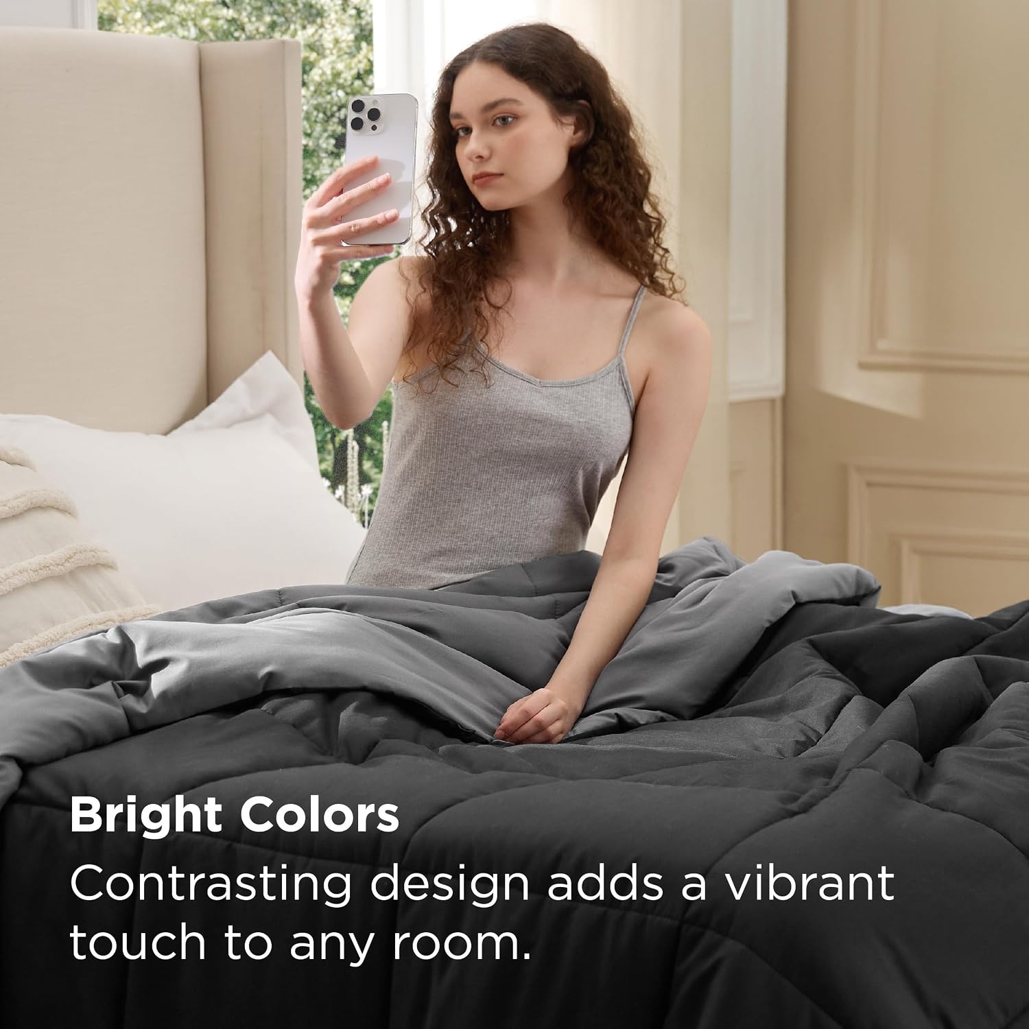 image:imageBedsure Comforters Queen Size Duvet Insert Quilted Down Alternative Comforter Ultra Soft Lightweight Comforter Blanket for Bed with 8 Tabs Machine Washable 88x88 in WhiteBlackGrey