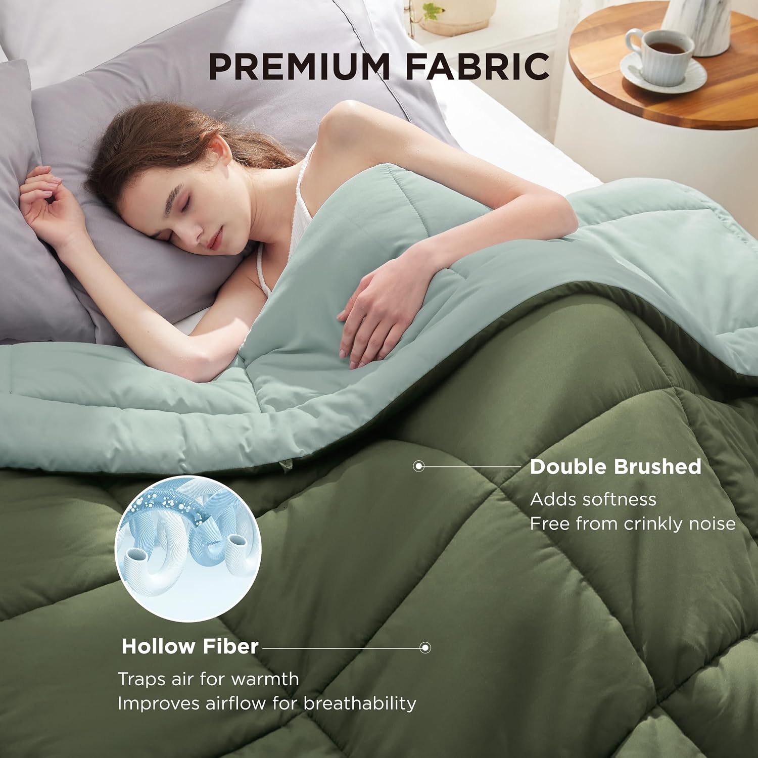 image:imageBedsure Comforters Queen Size Duvet Insert Quilted Down Alternative Comforter Ultra Soft Lightweight Comforter Blanket for Bed with 8 Tabs Machine Washable 88x88 in WhiteGreenLight Green