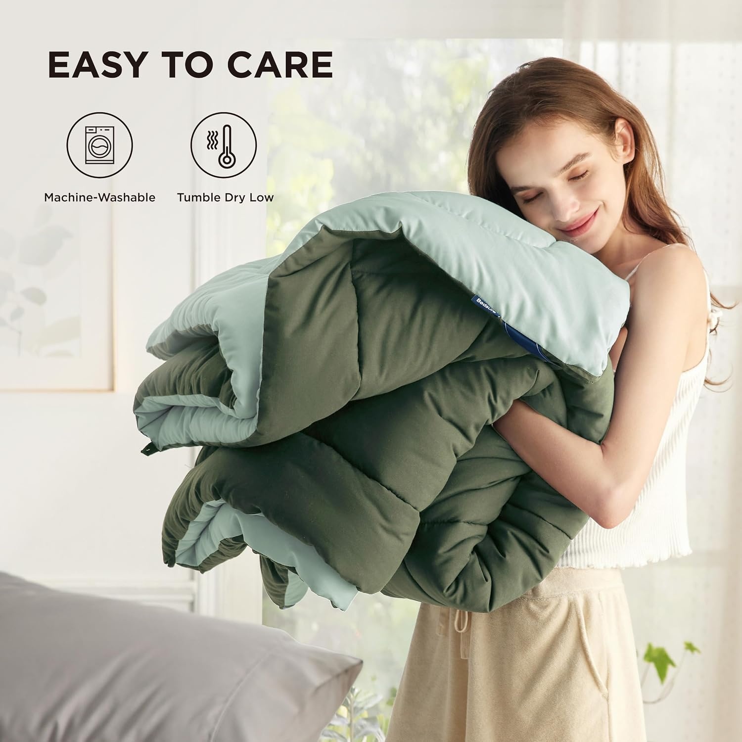 image:imageBedsure Comforters Queen Size Duvet Insert Quilted Down Alternative Comforter Ultra Soft Lightweight Comforter Blanket for Bed with 8 Tabs Machine Washable 88x88 in WhiteGreenLight Green