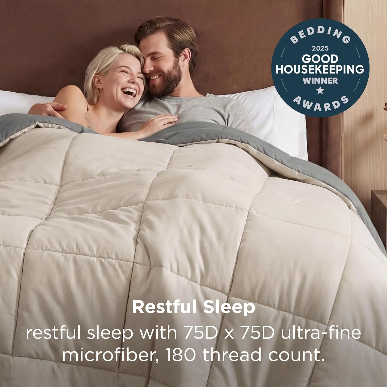 image:imageBedsure Comforters Queen Size Duvet Insert Quilted Down Alternative Comforter Ultra Soft Lightweight Comforter Blanket for Bed with 8 Tabs Machine Washable 88x88 in WhiteBeigeGrey