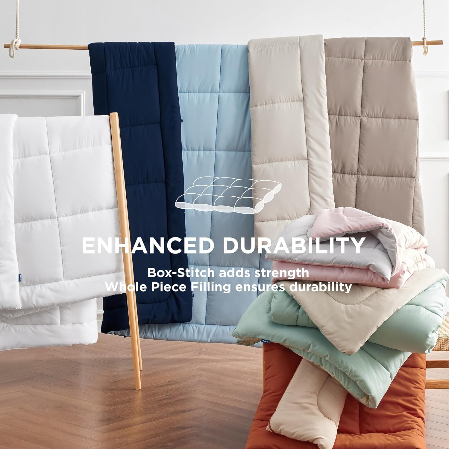 image:imageBedsure Comforters Queen Size Duvet Insert Quilted Down Alternative Comforter Ultra Soft Lightweight Comforter Blanket for Bed with 8 Tabs Machine Washable 88x88 in WhiteNavy BlueBlue