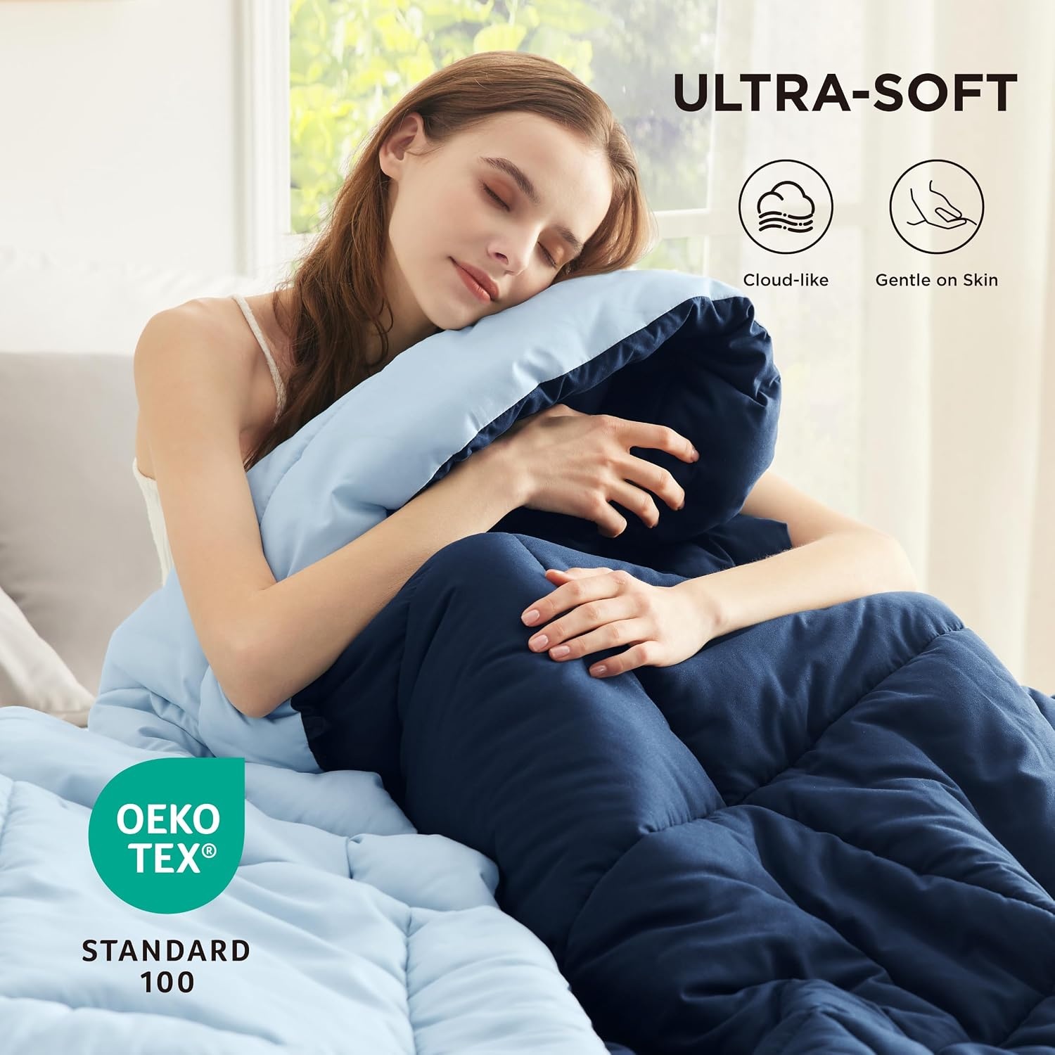 image:imageBedsure Comforters Queen Size Duvet Insert Quilted Down Alternative Comforter Ultra Soft Lightweight Comforter Blanket for Bed with 8 Tabs Machine Washable 88x88 in WhiteNavy BlueBlue