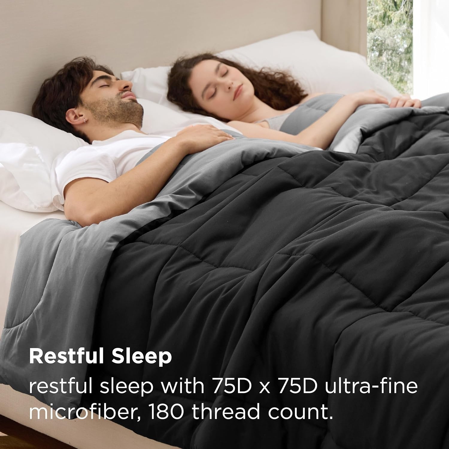 image:imageBedsure Comforters Queen Size Duvet Insert Quilted Down Alternative Comforter Ultra Soft Lightweight Comforter Blanket for Bed with 8 Tabs Machine Washable 88x88 in WhiteBlackGrey