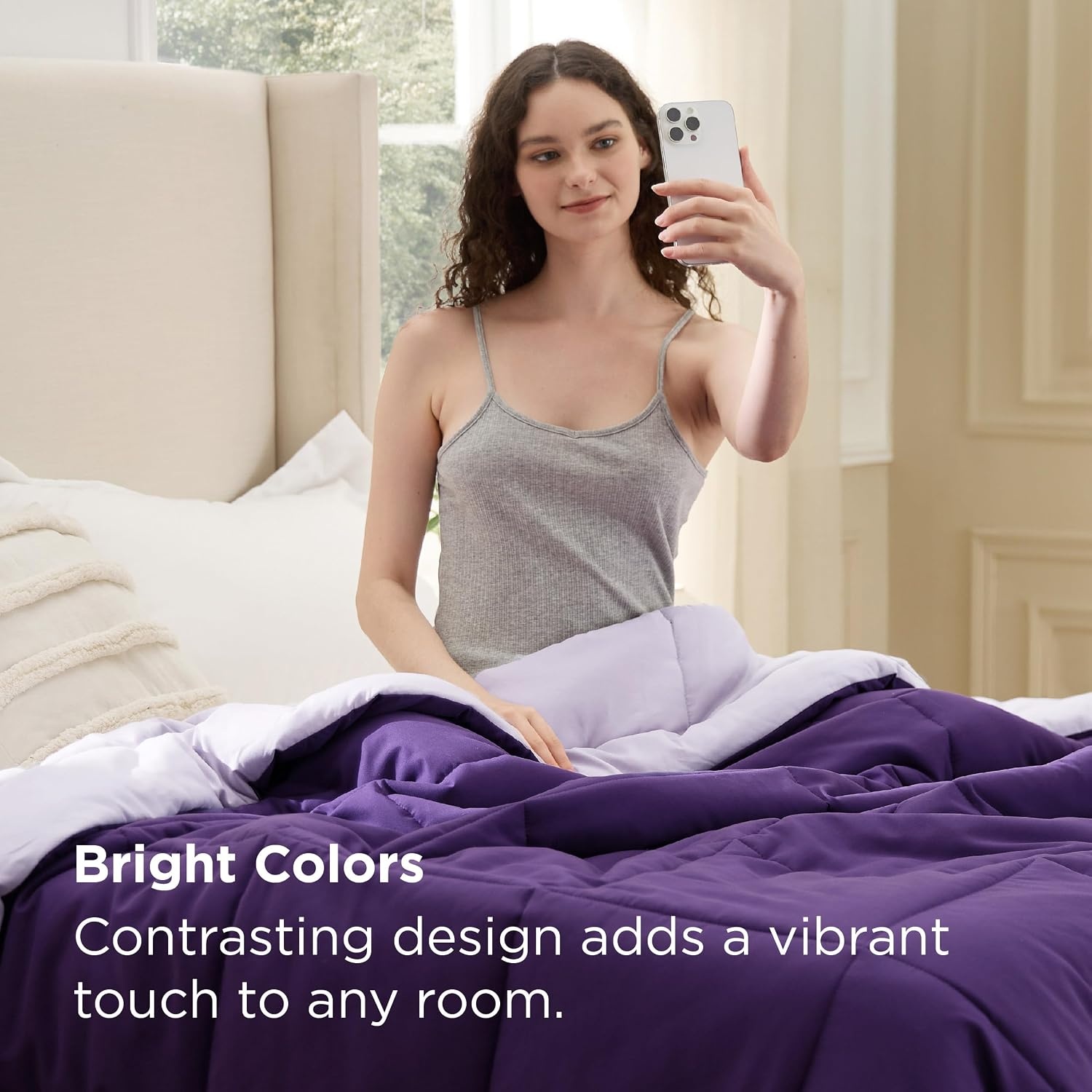 image:imageBedsure Comforters Queen Size Duvet Insert Quilted Down Alternative Comforter Ultra Soft Lightweight Comforter Blanket for Bed with 8 Tabs Machine Washable 88x88 in WhitePurplePale Purple