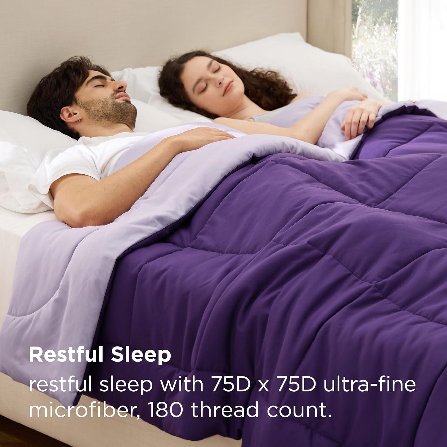 image:imageBedsure Comforters Queen Size Duvet Insert Quilted Down Alternative Comforter Ultra Soft Lightweight Comforter Blanket for Bed with 8 Tabs Machine Washable 88x88 in WhitePurplePale Purple