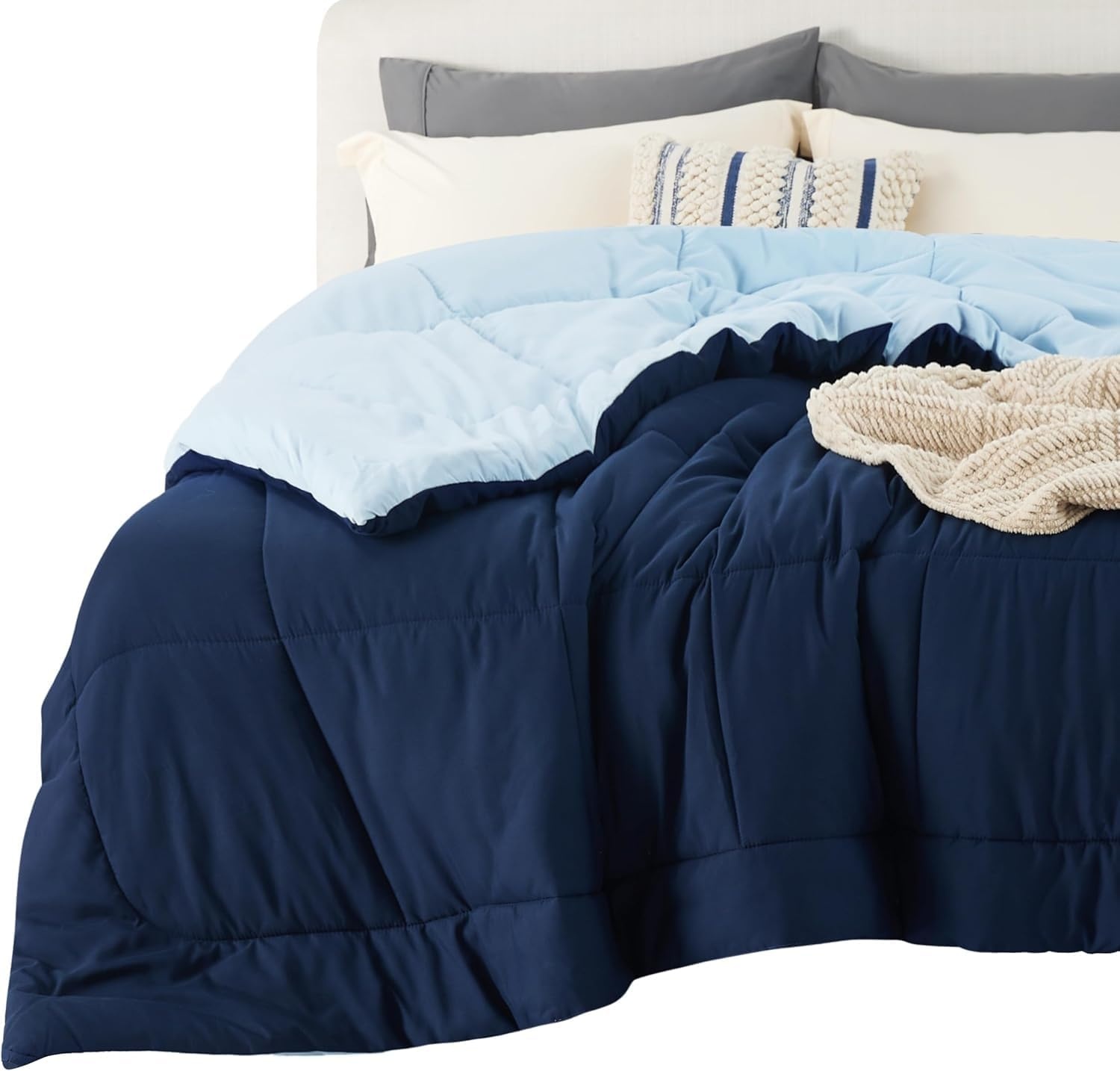 image:imageBedsure Comforters Queen Size Duvet Insert Quilted Down Alternative Comforter Ultra Soft Lightweight Comforter Blanket for Bed with 8 Tabs Machine Washable 88x88 in WhiteNavy BlueBlue