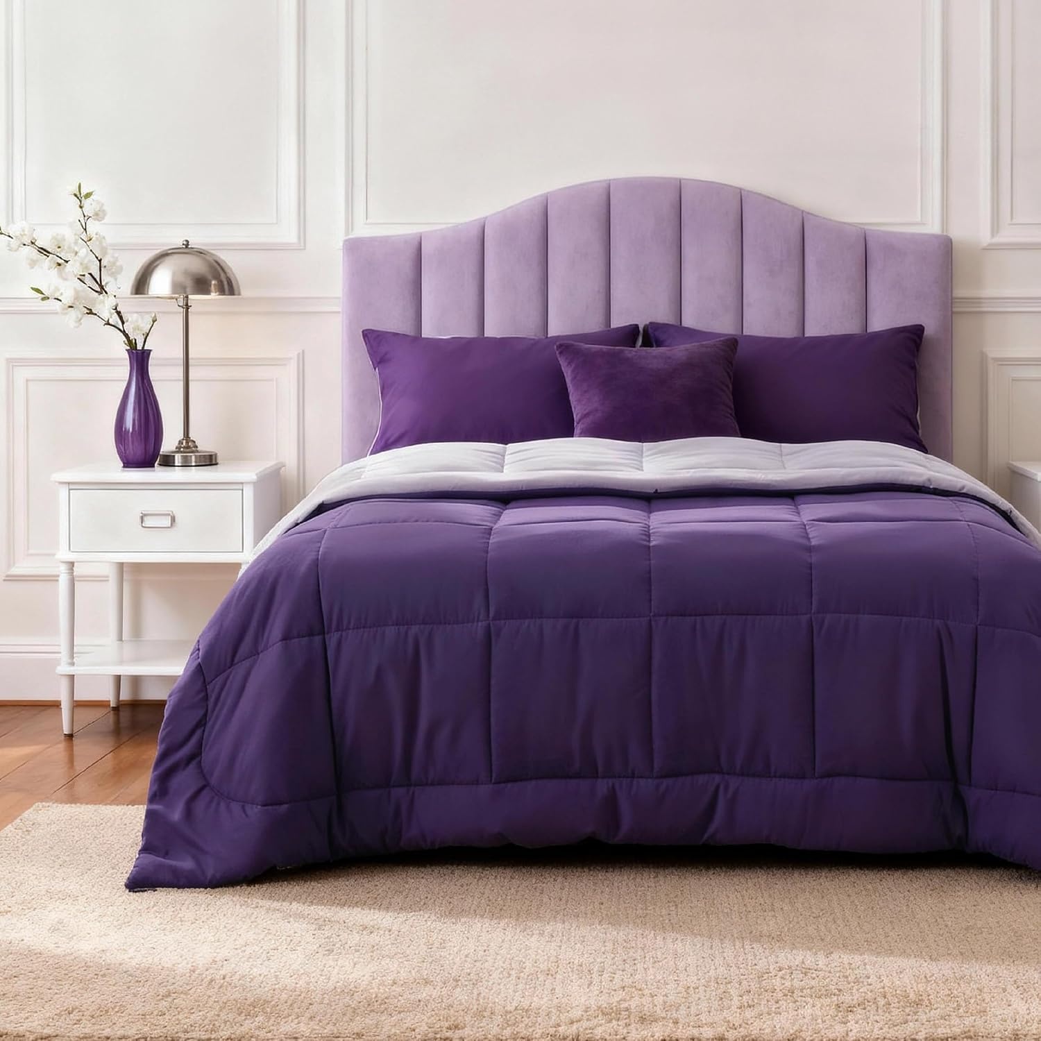 image:imageBedsure Comforters Queen Size Duvet Insert Quilted Down Alternative Comforter Ultra Soft Lightweight Comforter Blanket for Bed with 8 Tabs Machine Washable 88x88 in WhitePurplePale Purple