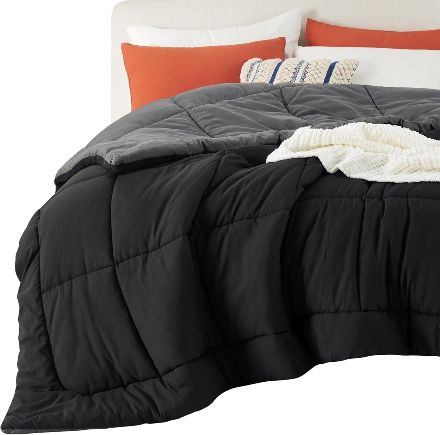 image:imageBedsure Comforters Queen Size Duvet Insert Quilted Down Alternative Comforter Ultra Soft Lightweight Comforter Blanket for Bed with 8 Tabs Machine Washable 88x88 in WhiteBlackGrey