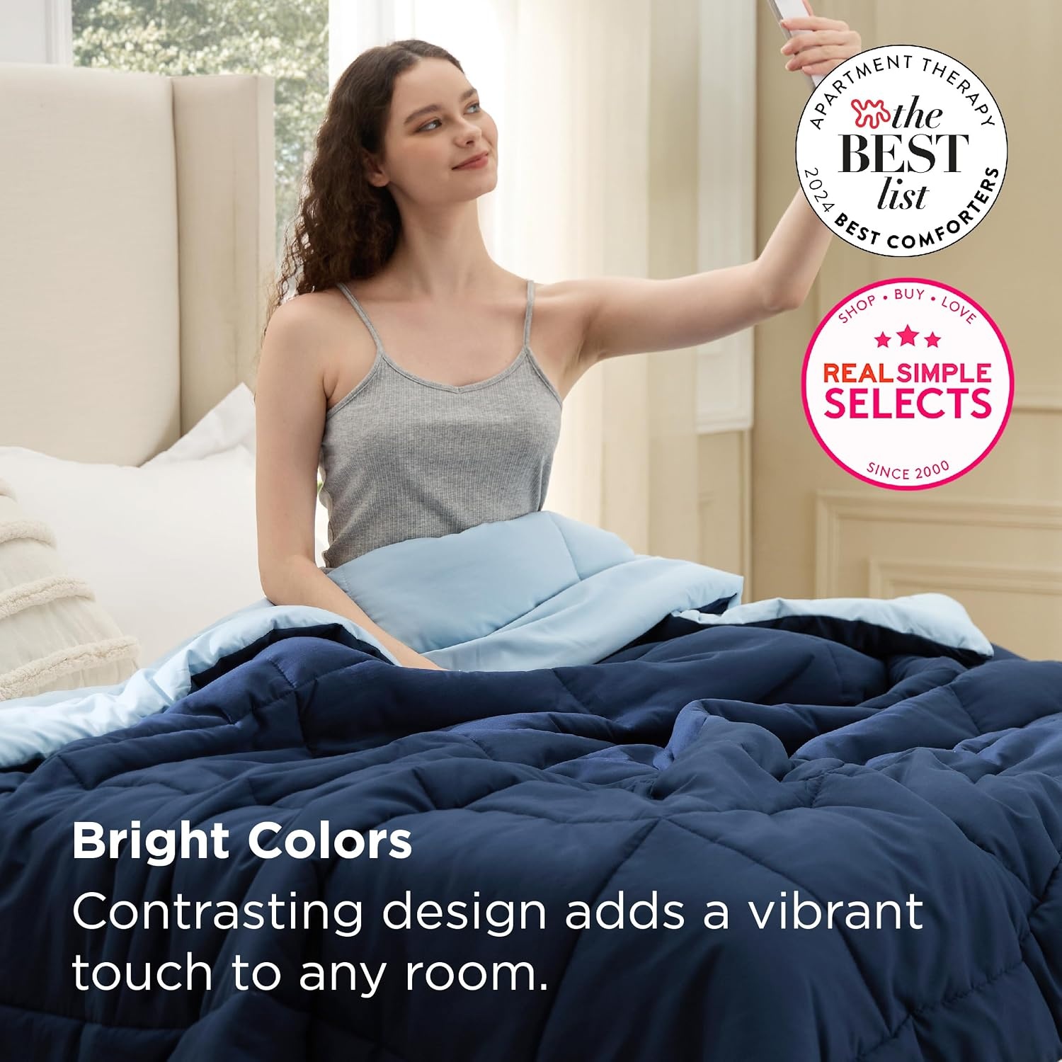 image:imageBedsure Comforters Queen Size Duvet Insert Quilted Down Alternative Comforter Ultra Soft Lightweight Comforter Blanket for Bed with 8 Tabs Machine Washable 88x88 in WhiteNavy BlueBlue