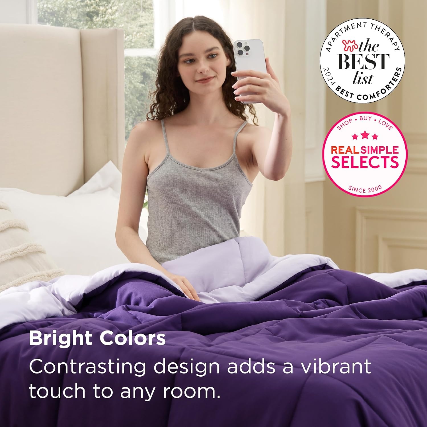 image:imageBedsure Comforters Queen Size Duvet Insert Quilted Down Alternative Comforter Ultra Soft Lightweight Comforter Blanket for Bed with 8 Tabs Machine Washable 88x88 in WhitePurplePale Purple