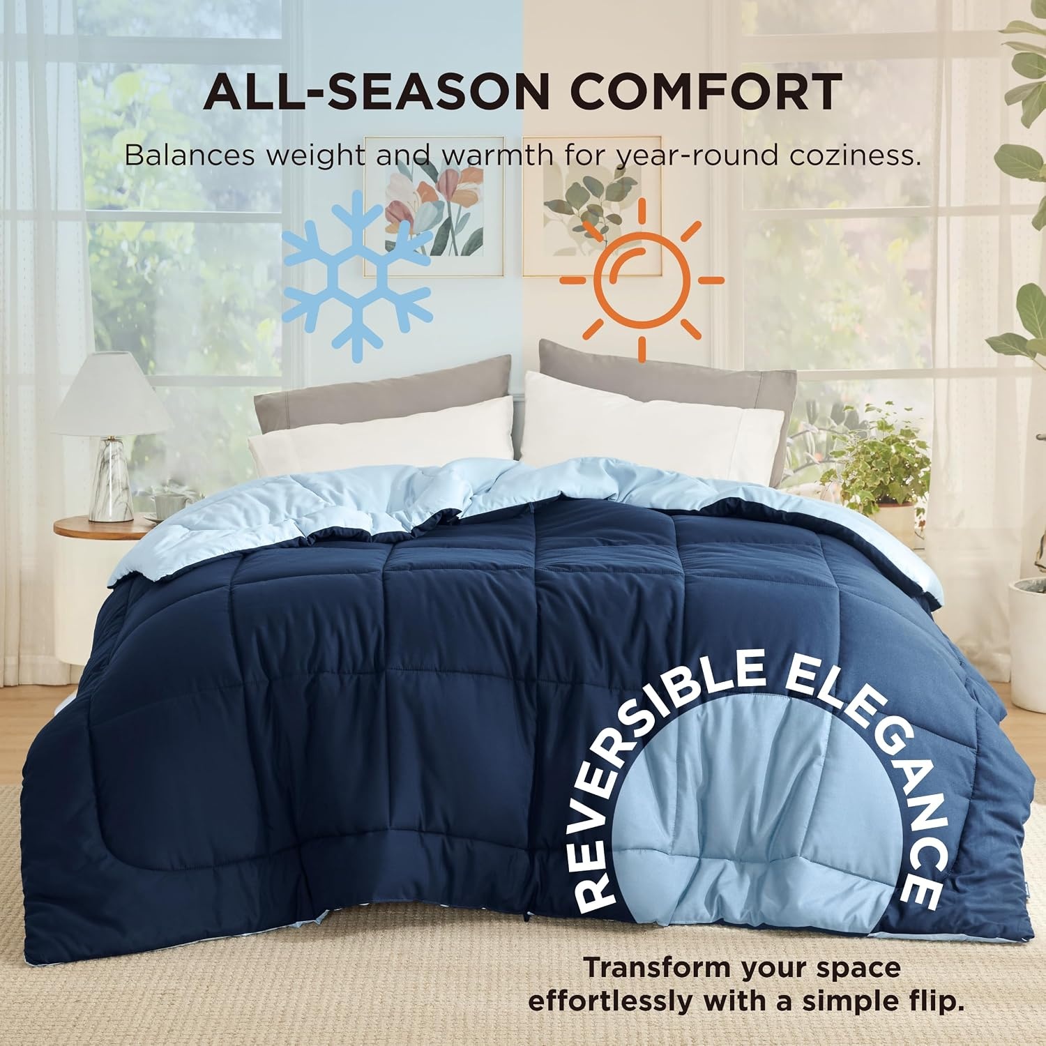 image:imageBedsure Comforters Queen Size Duvet Insert Quilted Down Alternative Comforter Ultra Soft Lightweight Comforter Blanket for Bed with 8 Tabs Machine Washable 88x88 in WhiteNavy BlueBlue