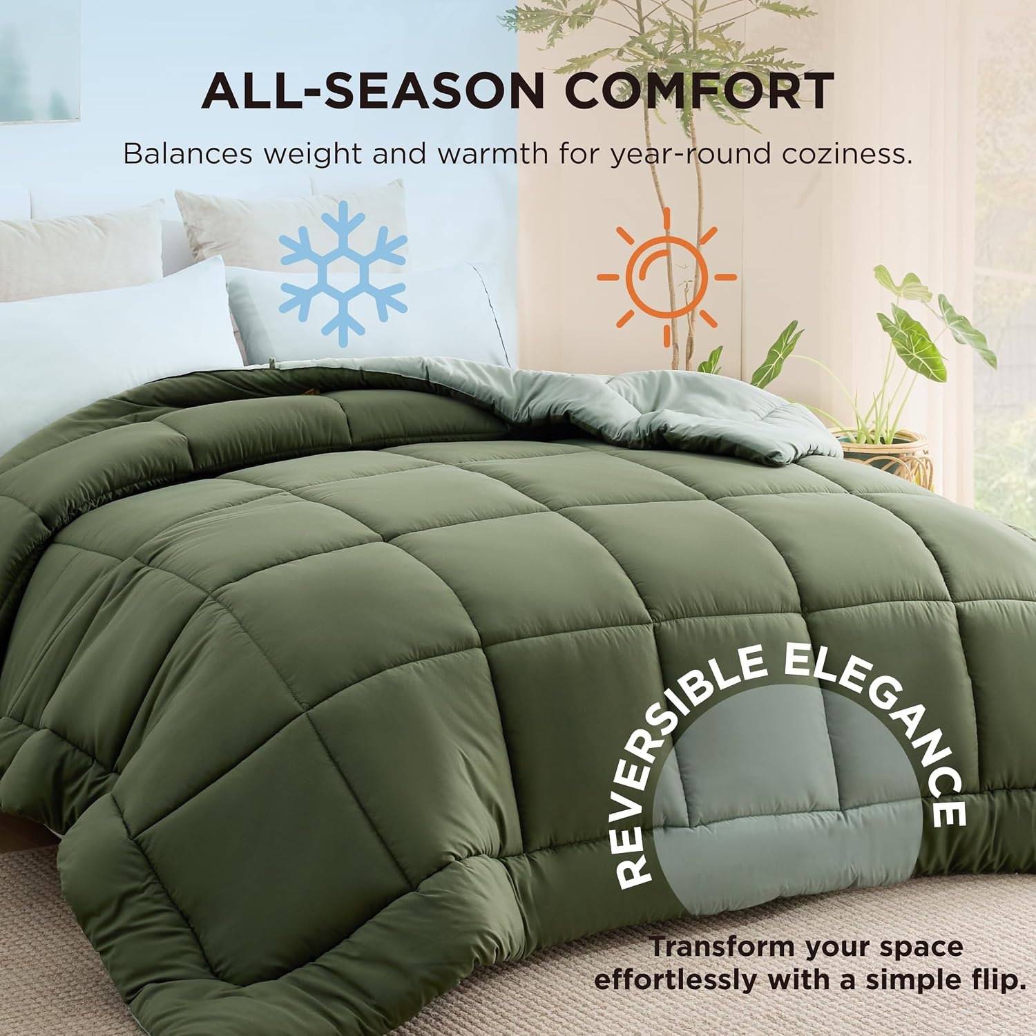image:imageBedsure Comforters Queen Size Duvet Insert Quilted Down Alternative Comforter Ultra Soft Lightweight Comforter Blanket for Bed with 8 Tabs Machine Washable 88x88 in WhiteGreenLight Green