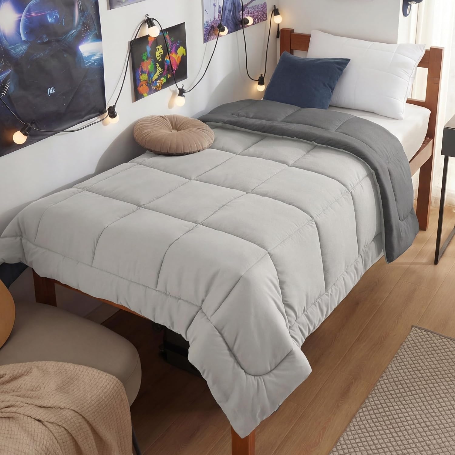image:imageBedsure Comforters Queen Size Duvet Insert Quilted Down Alternative Comforter Ultra Soft Lightweight Comforter Blanket for Bed with 8 Tabs Machine Washable 88x88 in WhiteLight GreyGrey